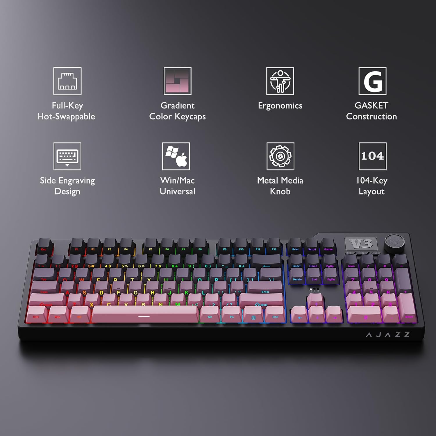 Thumbnail 1 de NACODEX AK35I V3 104-Key Wired Gaming Keyboard with Gasket Mount and PBT Keycaps
