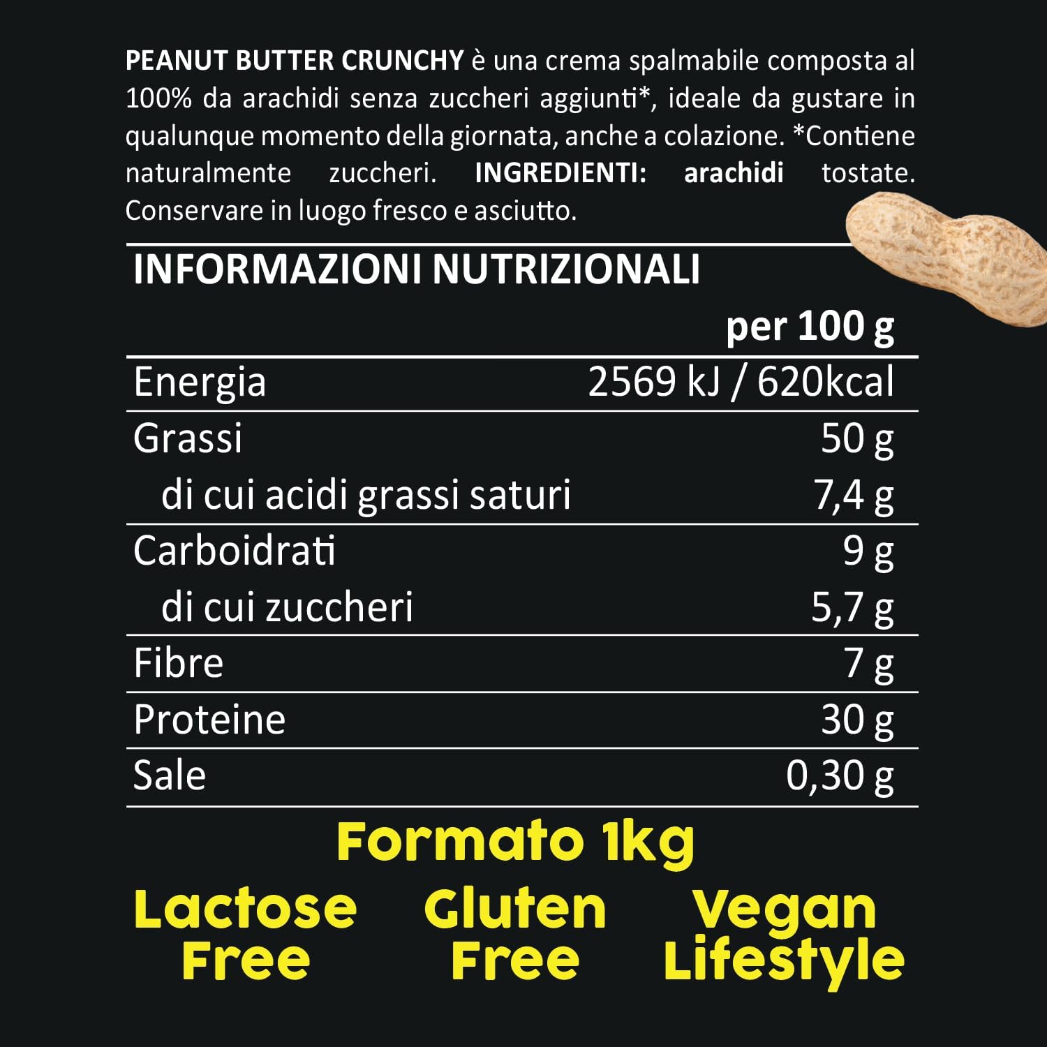 Detalle 2 de Burro di Arachidi Proteico Crunchy 1 kg — 30% proteine 🥜