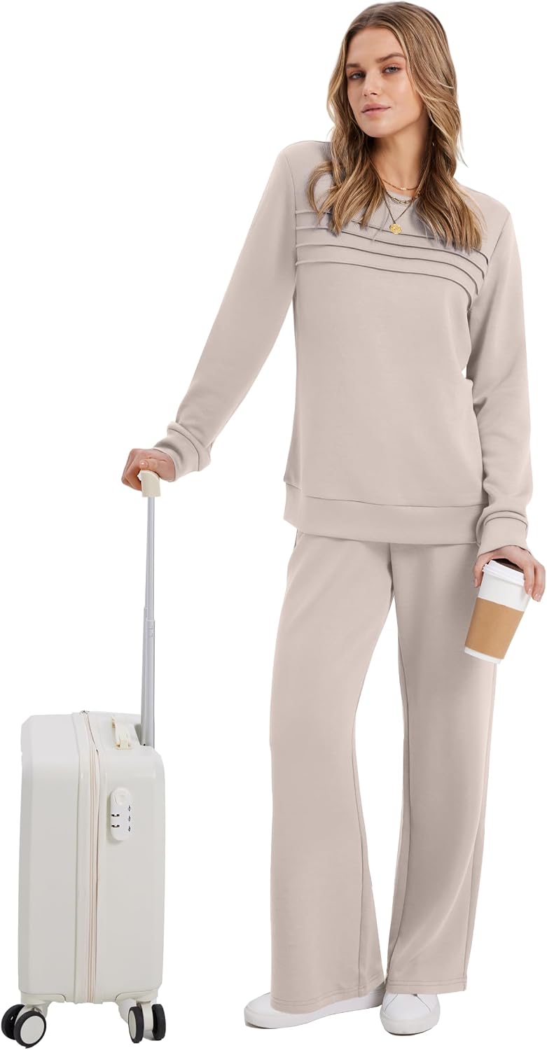 Detalle 2 de WIHOLL Women’s 2-Piece Sweatshirt & Wide-Leg Pants Set for Travel and Lounge