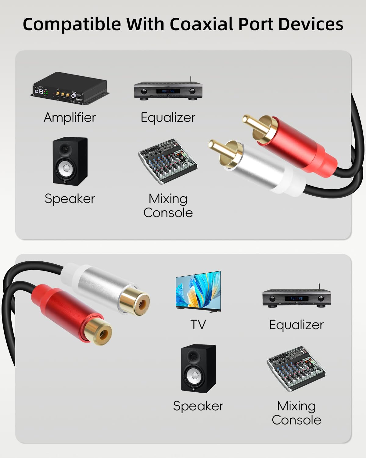 Thumbnail 1 de RIIEYOCA Phono to Phono RCA Cable 0.3m (2 Pack) – 2RCA Male to 2RCA Female