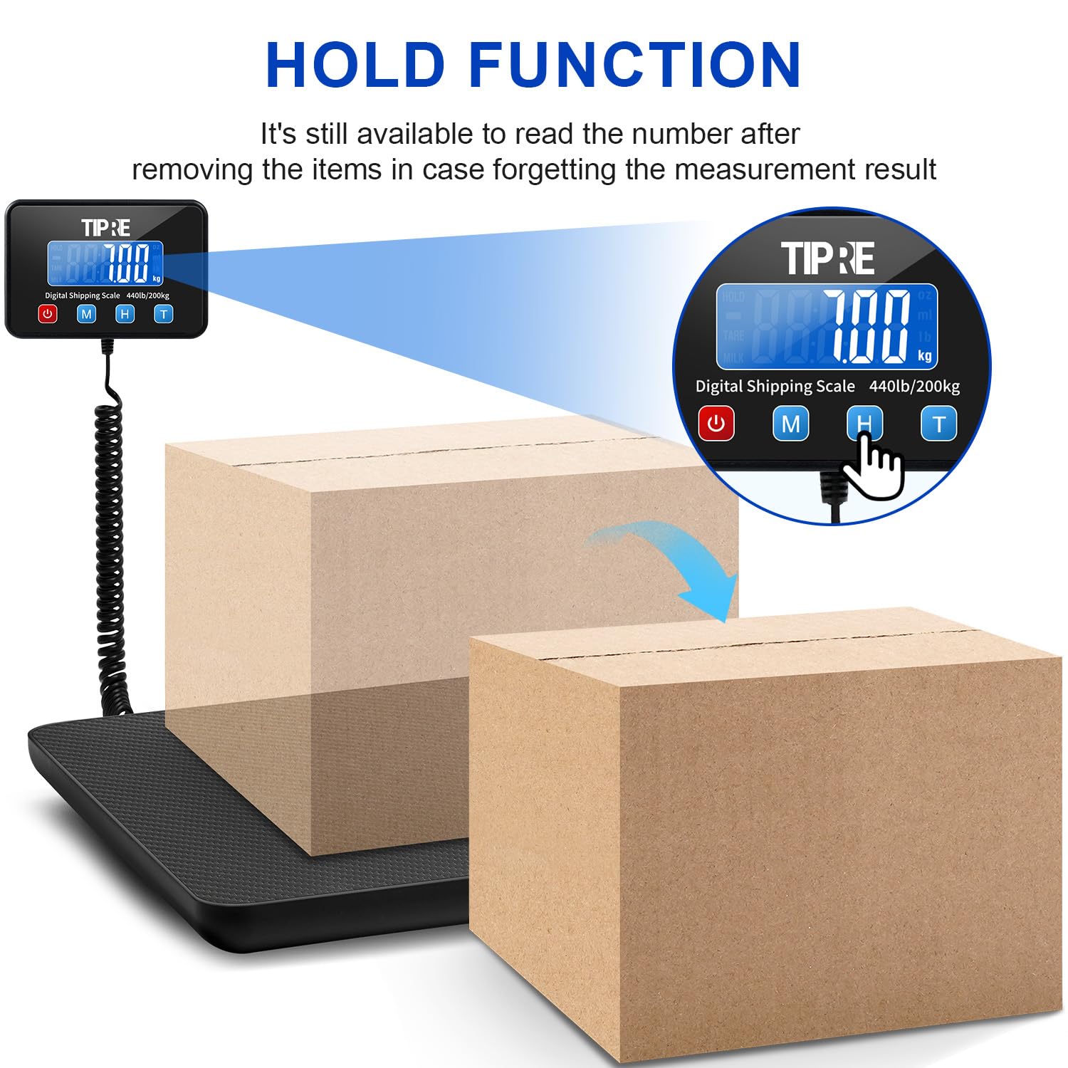 Thumbnail 4 de TIPRE CS002 Shipping Scale, 440 lb Capacity, Carbon Fiber Platform, LCD