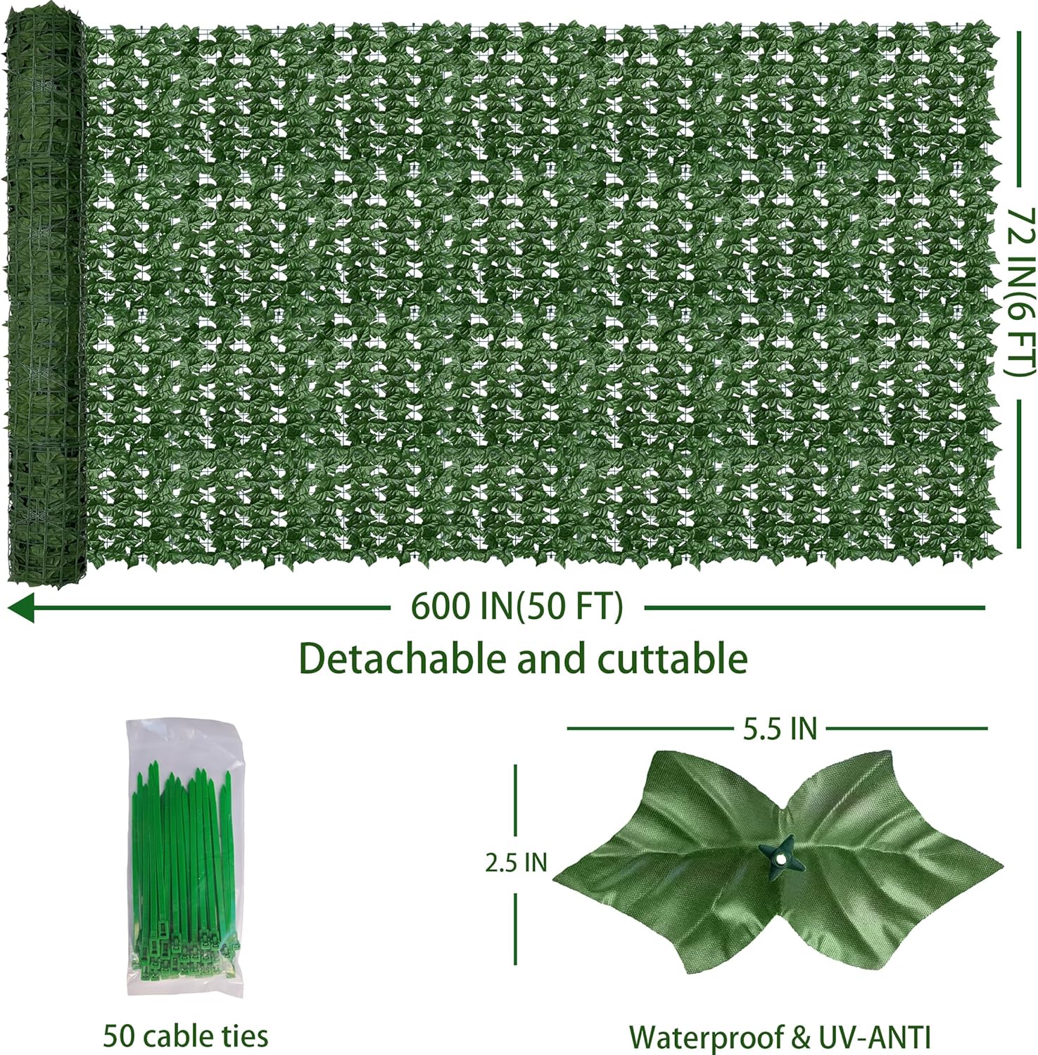Thumbnail 1 de ODTORY 6ft x 50ft Artificial Fence Privacy Screen with UV-Proof Faux Ivy, 228 Panels