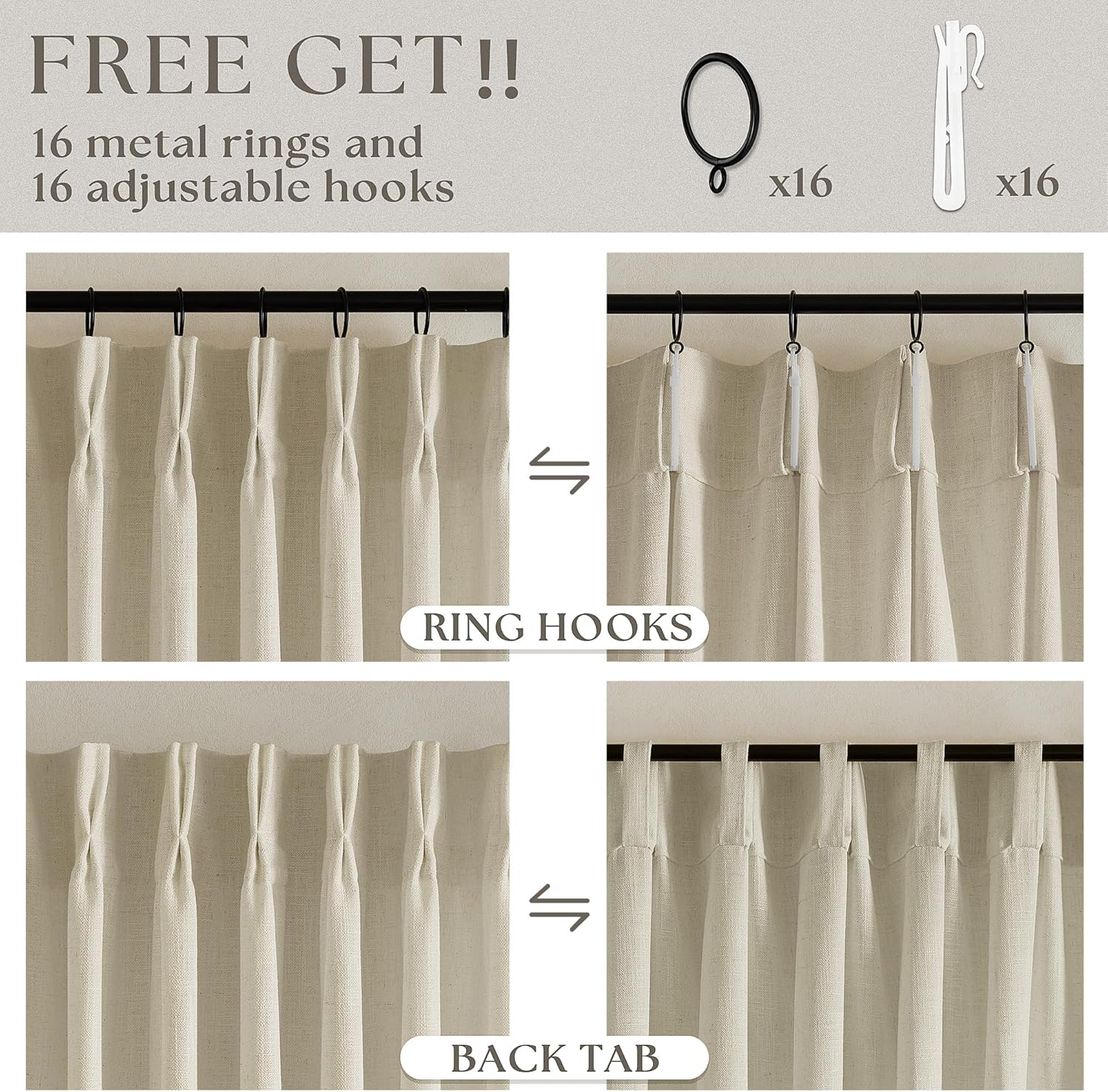 Thumbnail 4 de TWODRAPES Linen Pleated Curtains with Memory, 2 Panels (40 x 90 inches) — Semi-Sheer, Thick Linen Blend