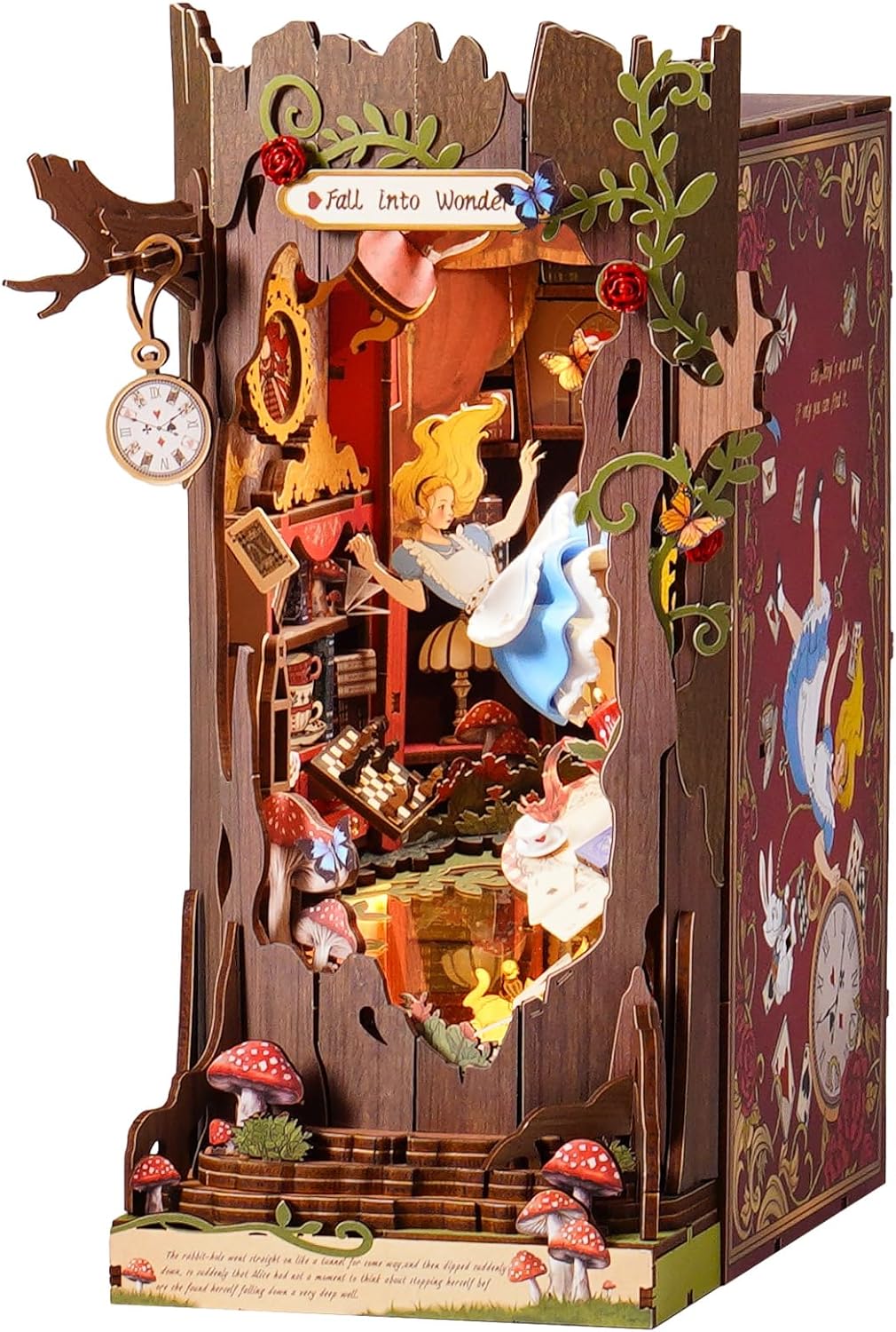 ROBOTIME Book Nook Booknook in Legno “Fall into Wonder” – diorama fai-da-te con luci, stile fiaba