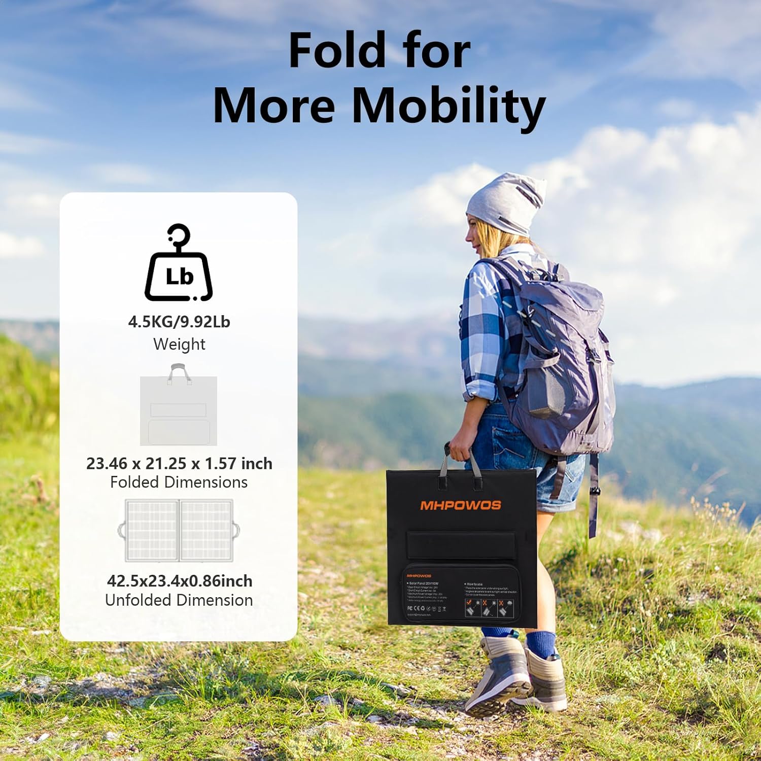 Thumbnail 1 de MHPOWOS 110W Portable Solar Charger Solar Panel Kit (IP67, 23.5% Efficiency, 20V Output)