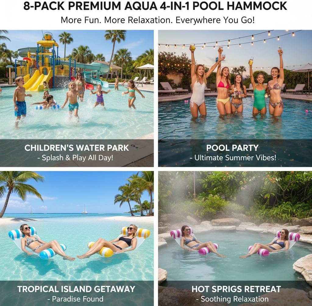 Detalle de 3/5/8 Pack Pool Hammock Upgraded Water Pool Floats 4-in-1: Hammock, Saddle, Lounge Chair, Drifter