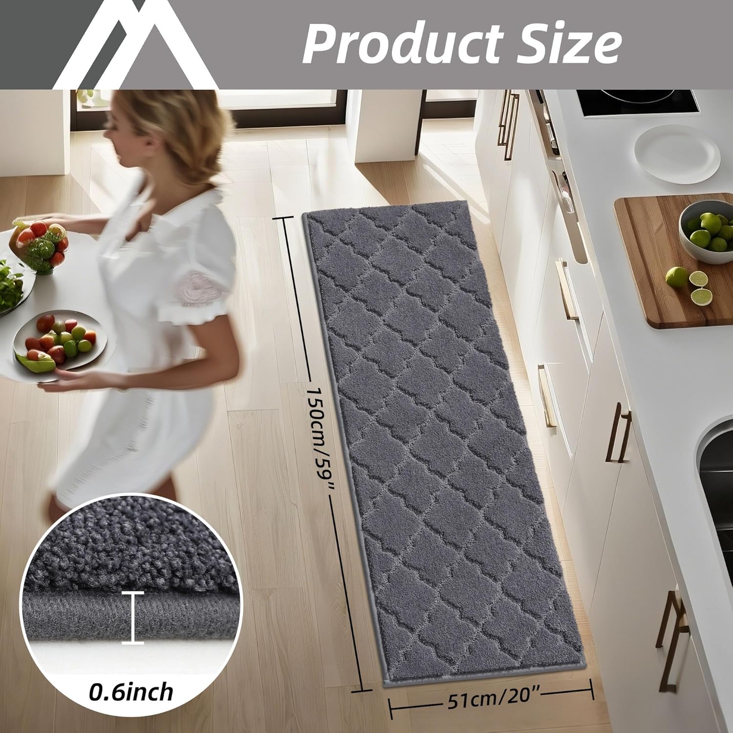 Thumbnail 6 de COSY HOMEER Soft Kitchen Floor Mat 20" x 59" — Non-Slip, Washable, Super Absorbent in Front of Sink (Dark Grey)