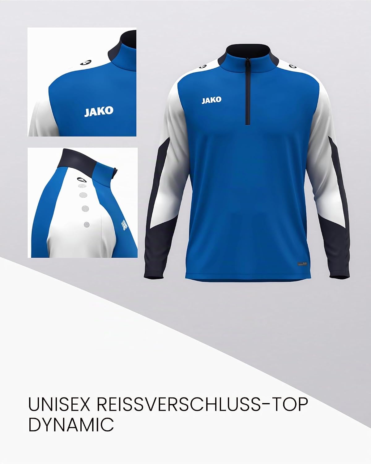 Detalle de JAKO Dynamic Ziptop Sweatshirt Herren – sportlich flexibel, robust und stylisch