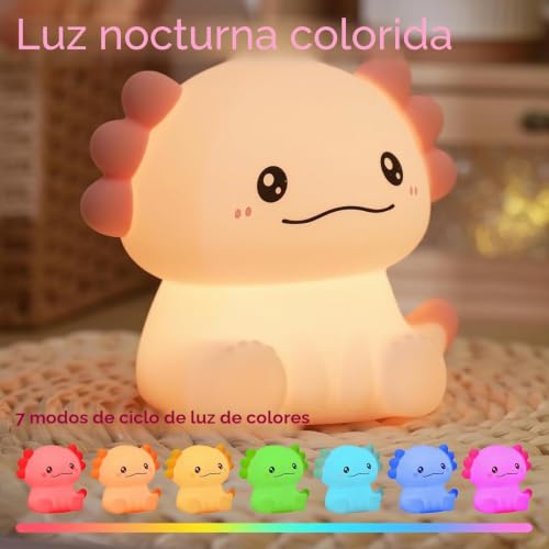 Detalle de Gemmac Ajolote: Luz nocturna LED regulable en silicona con 7 colores y temporizador