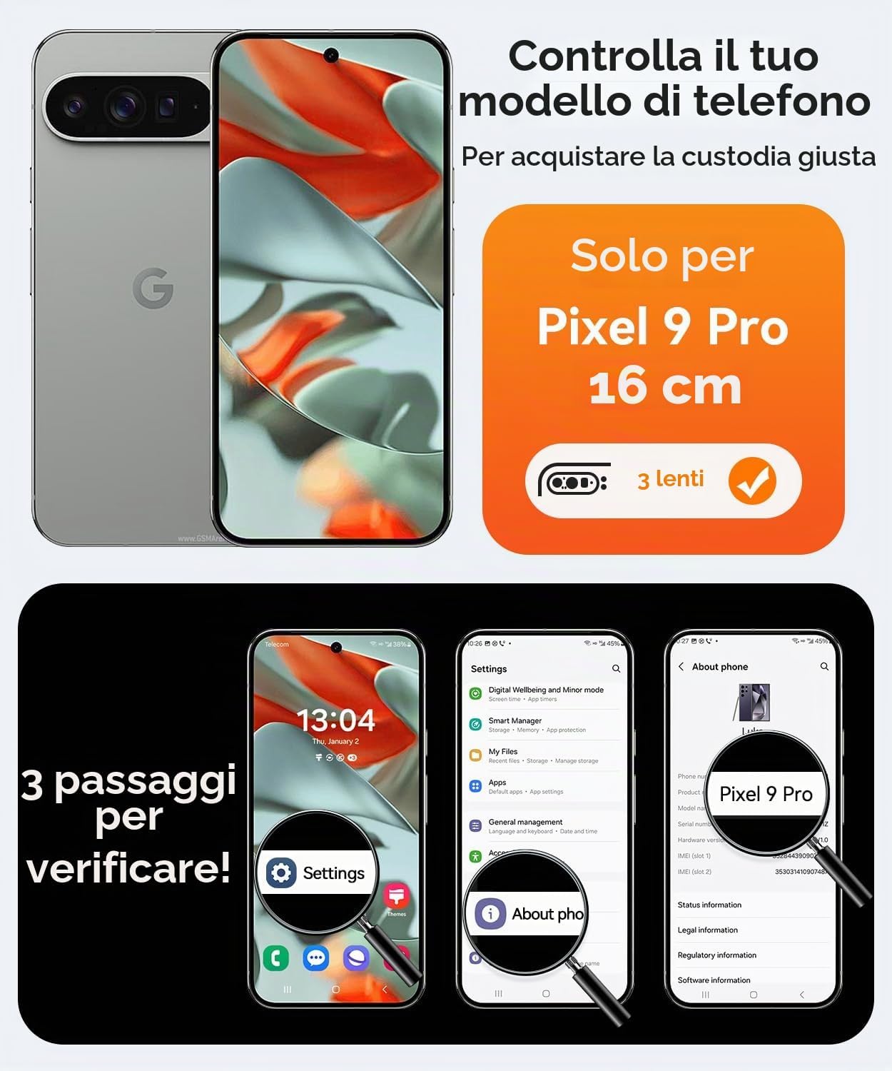 Detalle 2 de CANSHN Cover magnetica per Google Pixel 9 Pro (6,3) – Protezione fotocamera a copertura totale, rosa calda