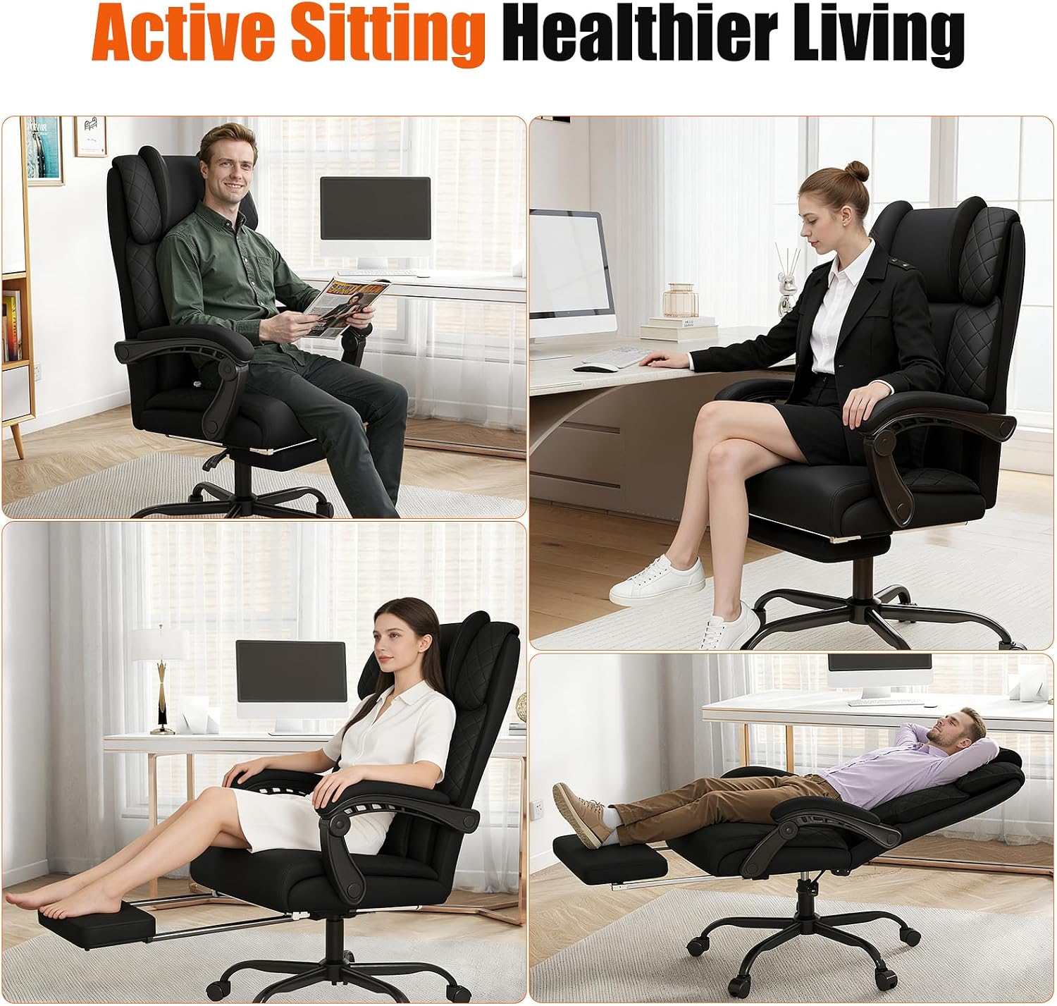 Thumbnail 6 de Hihady RD-CA-A026-1-FX Big and Tall Executive Office Chair with Footrest