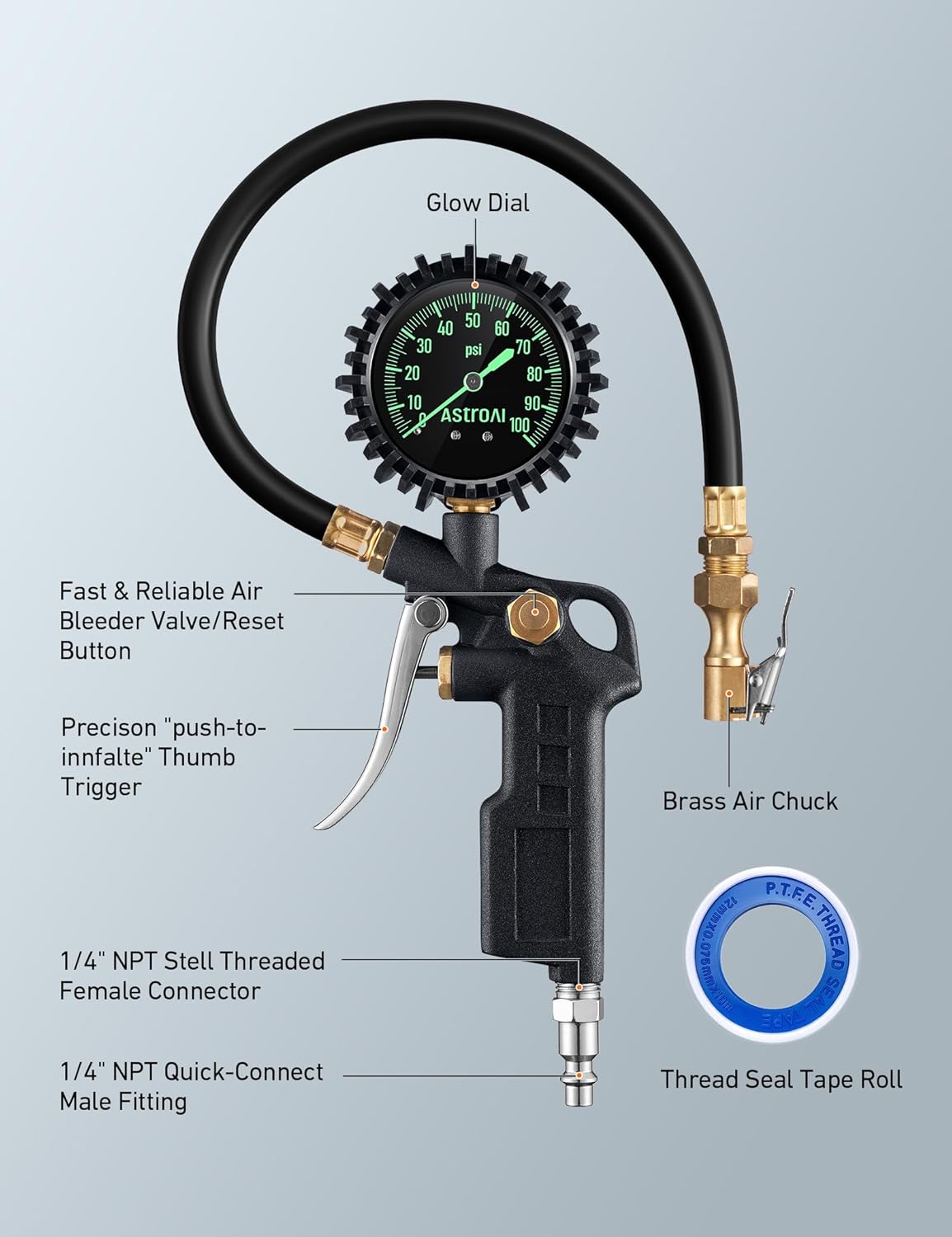 Thumbnail 5 de AstroAI Tire Pressure Gauge 100 PSI