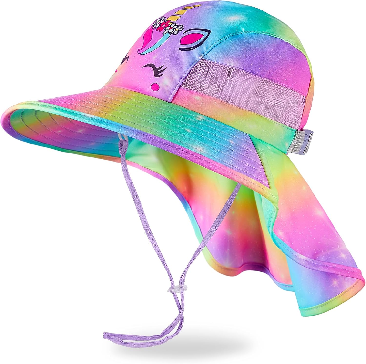 MHJY Kids Sun Hat for Girls (2-9 Years) – UV Protection Bucket Hat with Neck Flap, Adjustable Fit