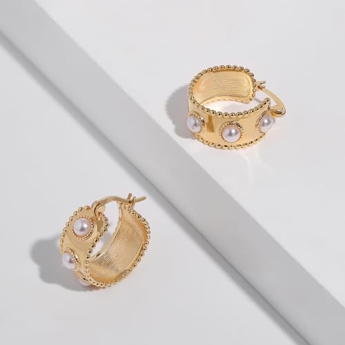 Detalle de Meissa Orecchini Donna Argento 925 Cerchio Perle – Orecchini ipoallergenici con madreperla, confezione regalo