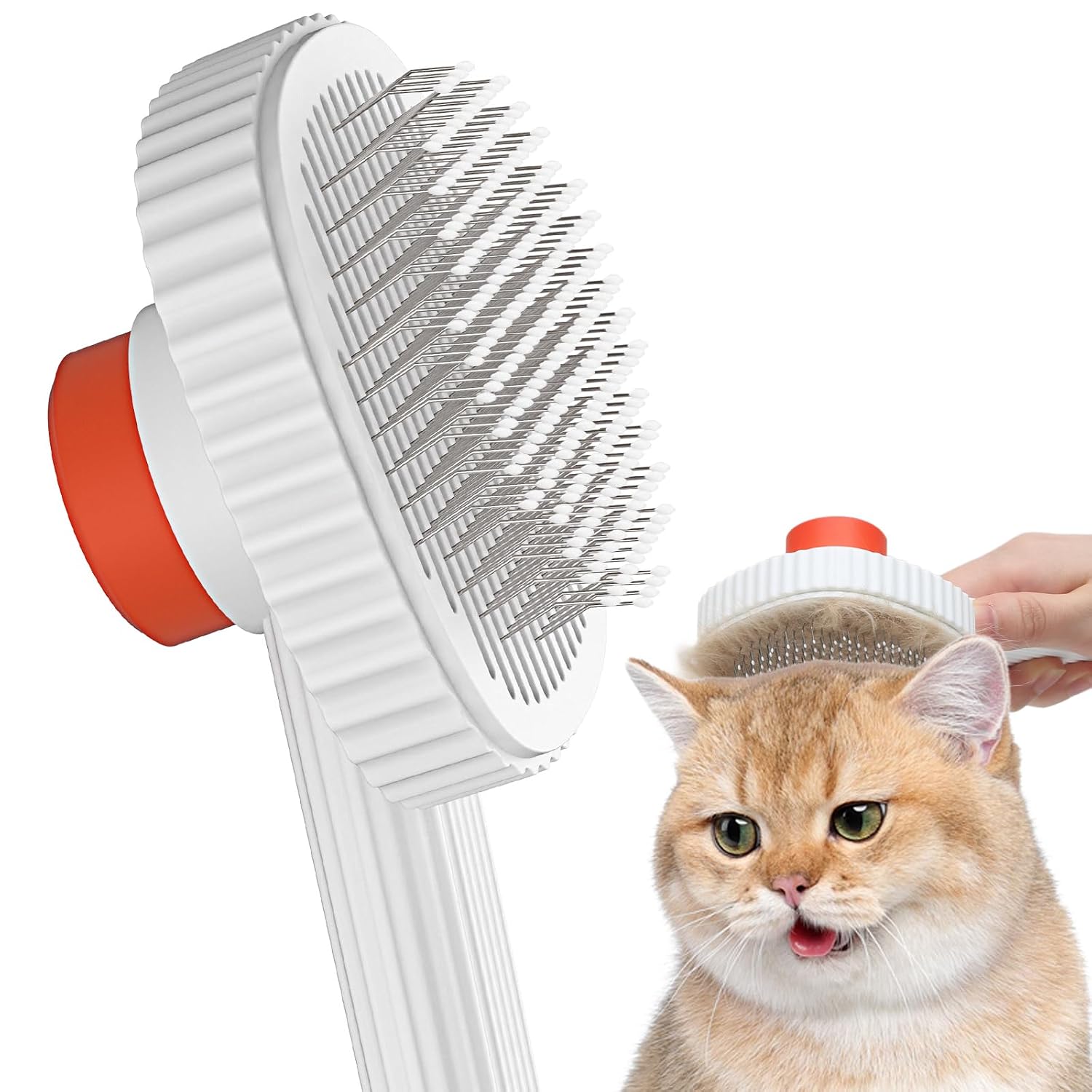 Detalle de ACE2ACE Katzenbürste für Lang- und Kurzhaar mit Knopf zur Selbstreinigung (weiß)