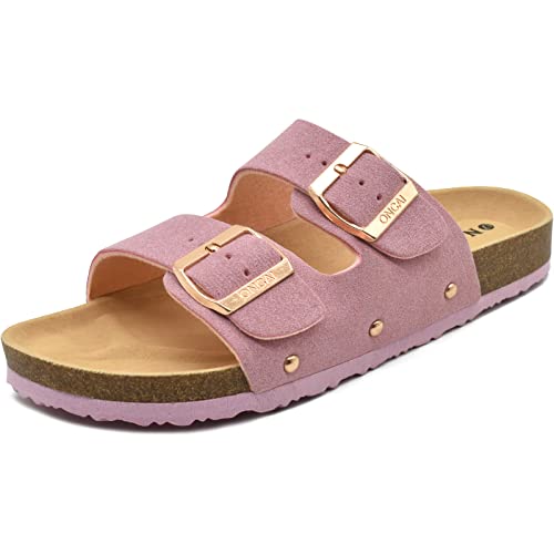 Detalle de ONCAI Damen Pantolette Bequeme Hausschuhe mit Kork-Fußbett, Suede Rosa (Größe 39 EU)