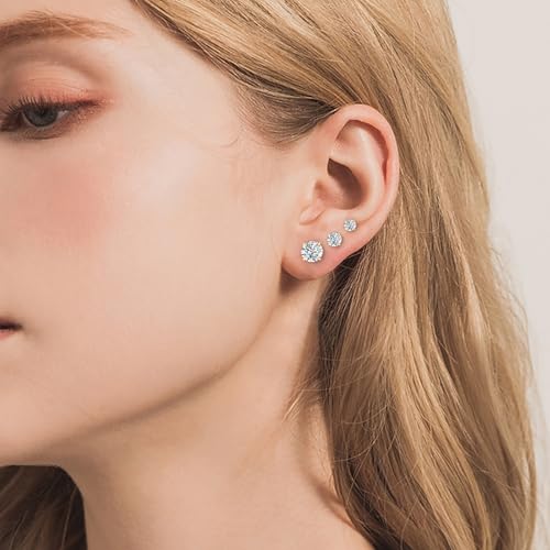 Detalle de Sweetkiki 6 Pairs Gold Stud Earrings Set – Hypoallergenic Stainless Steel with Cubic Zirconia