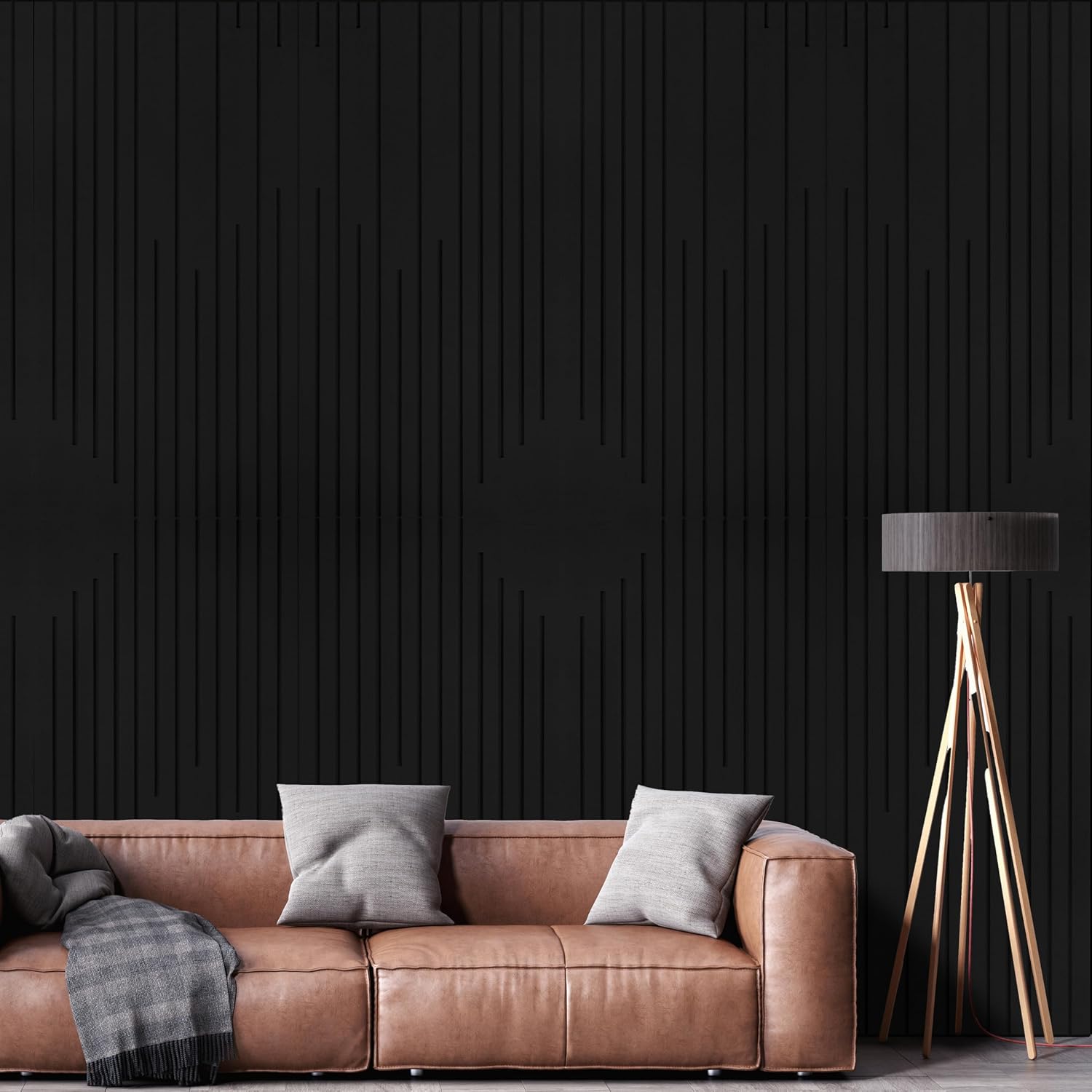 Detalle de KERRAM Acoustic Wall Panels, 4-Pack 47 x 24-Inch Black Grooved Panels