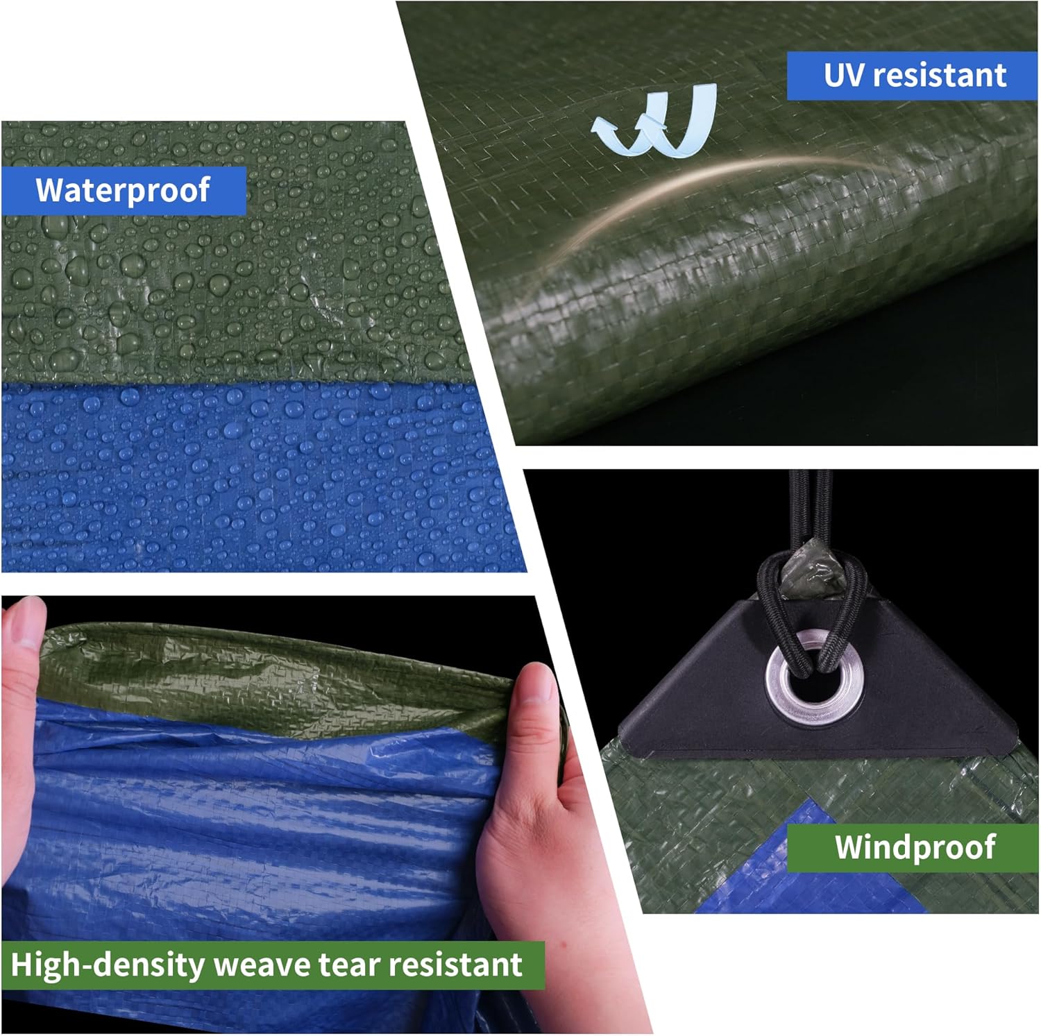 Detalle de COVALL 8x10m Waterproof Tarpaulin (70g/m²) – UV Resistant HDPE Green/Blue Double-Sided Cover