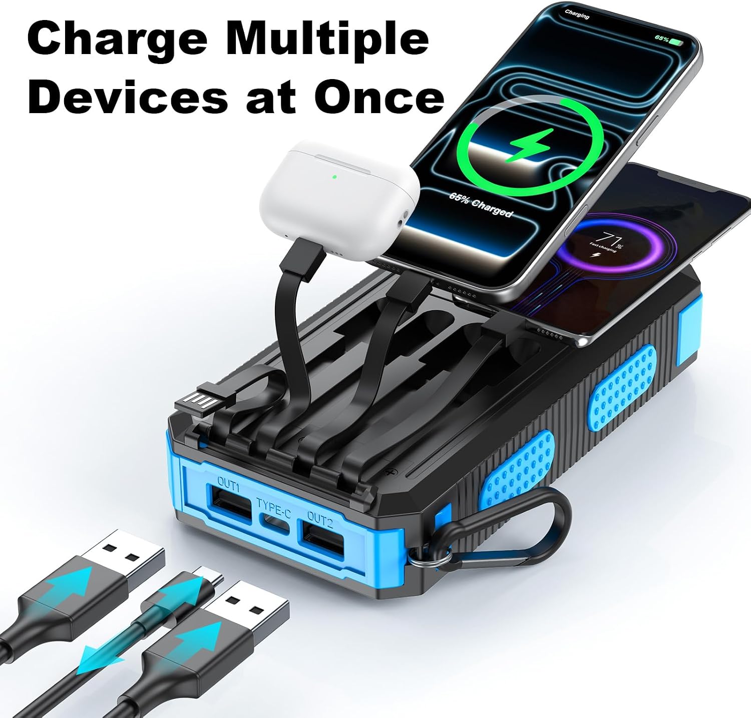 Detalle de YELOMIN PS35K 20,000mAh Solar Power Bank with 4 Built-In Cables