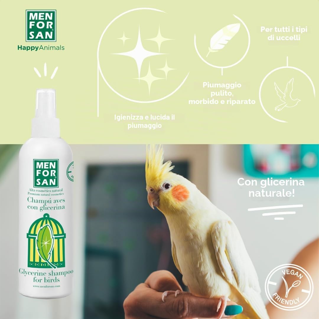 Detalle 2 de Shampooing Men for San Glycérine Oiseaux (125 ml) – spray idratante per piumaggio dei uccelli