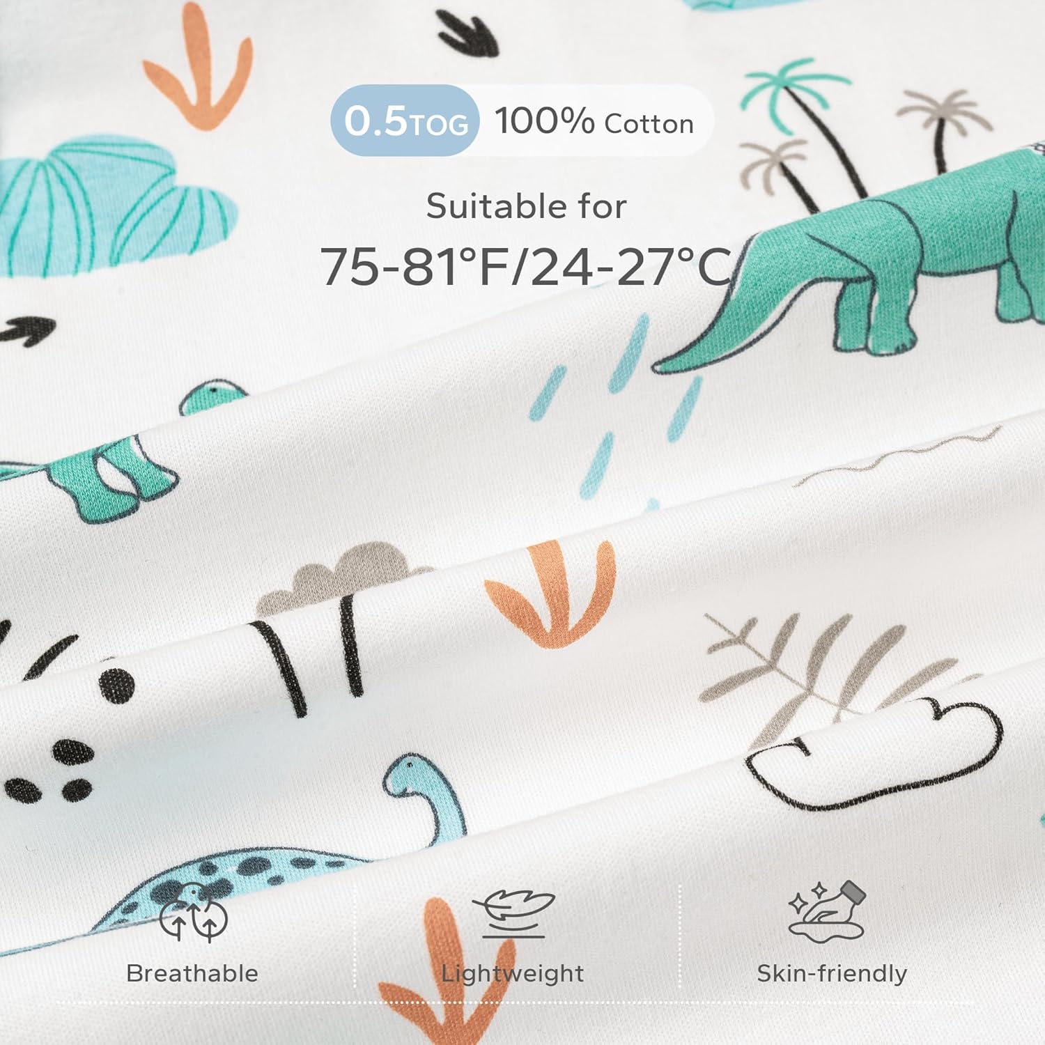 Thumbnail 1 de ZIGJOY 0.5 Tog Baby Sleeping Bag – 100% Cotton, Jurassic Print, 12-24 Months