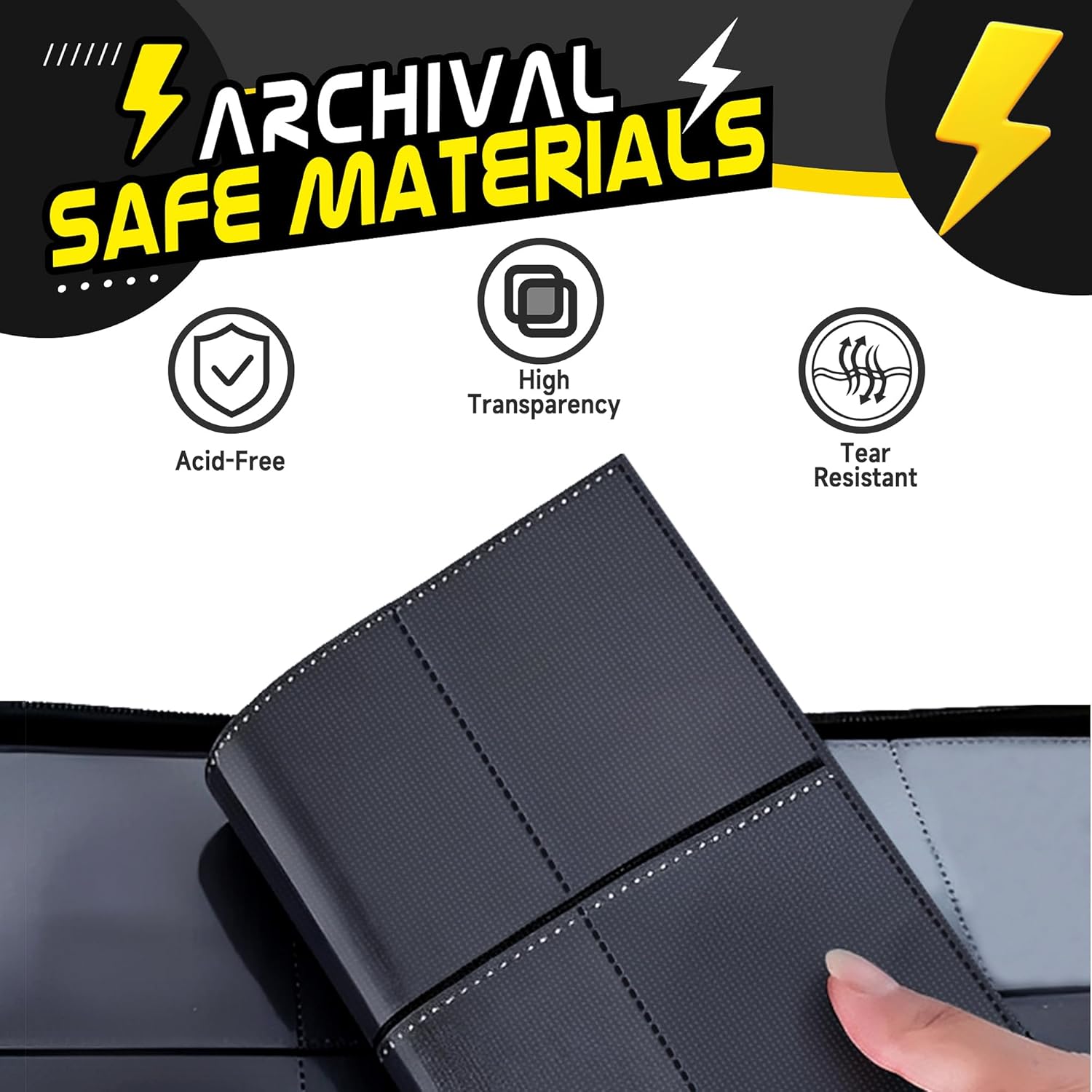 Detalle de Trading Card Binder 4 Pocket (400-Card Capacity) with 50 Removable Sleeves, Waterproof Zipper Album for MTG/TCG Cards