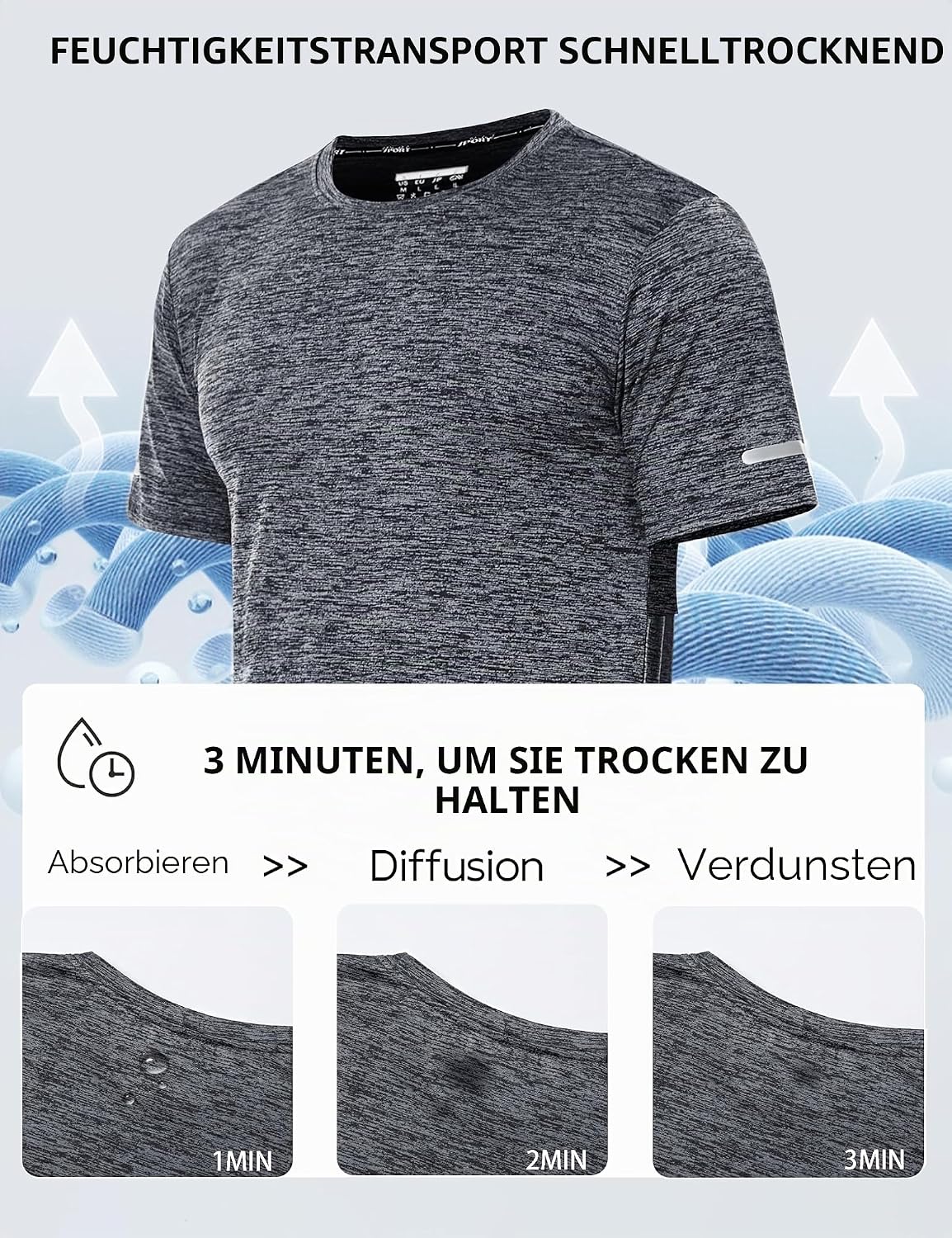 Detalle de MAGCOMSEN Herren Sportshirt Kurzarm – schnelltrocknendes Funktionsshirt mit Reflektoren