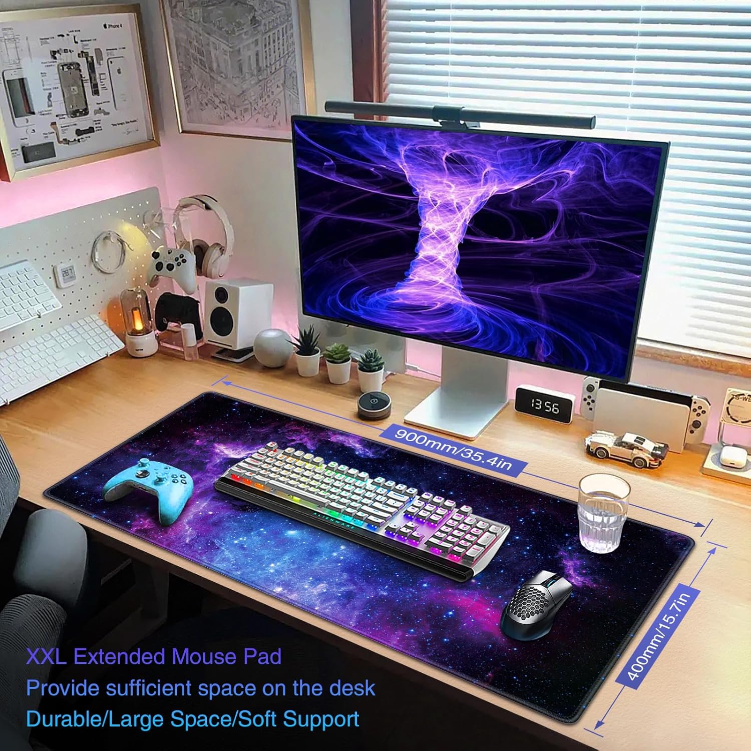 Thumbnail 1 de Gaming Mauspad XXL 900 x 400 mm – Wasserdichtes Mousepad mit rutschfester Basis und vernähten Kanten