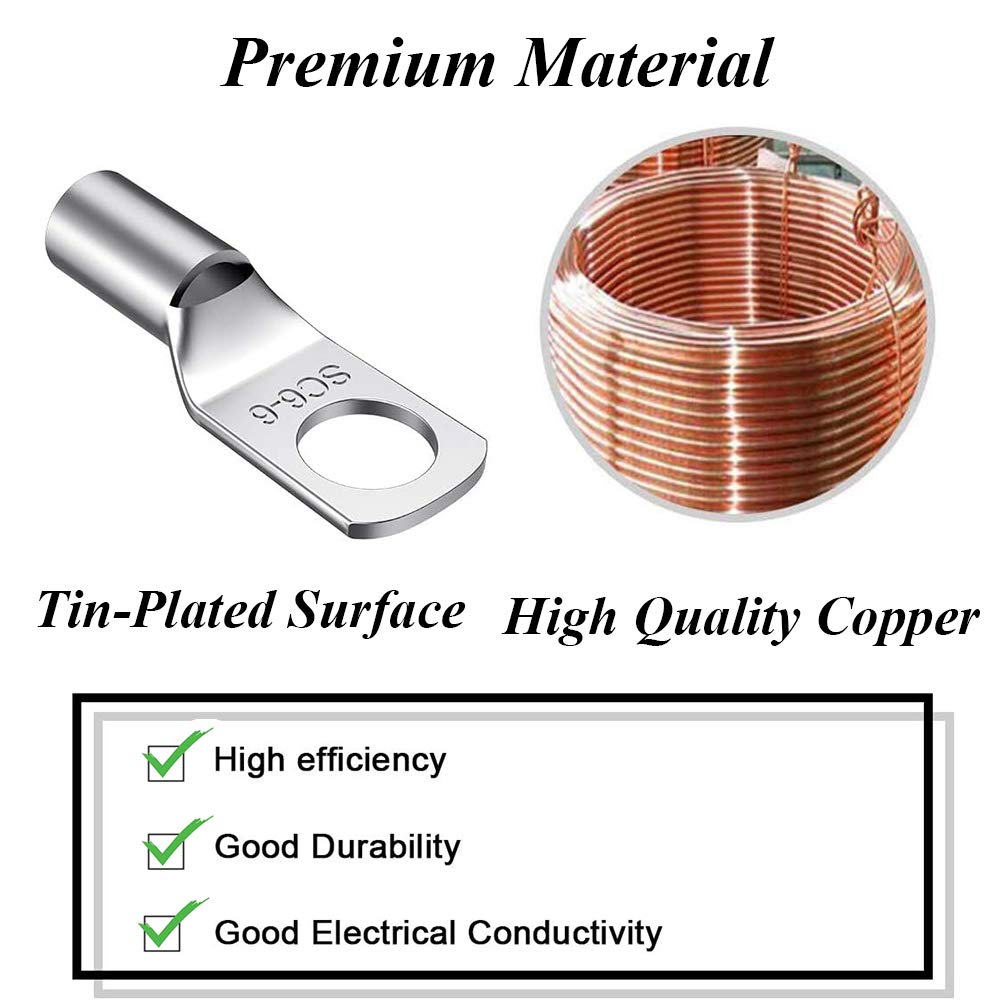 Detalle 2 de 60 Pieces Tin-Plated Copper Ring Terminals & Battery Cable Ends (8 Sizes)