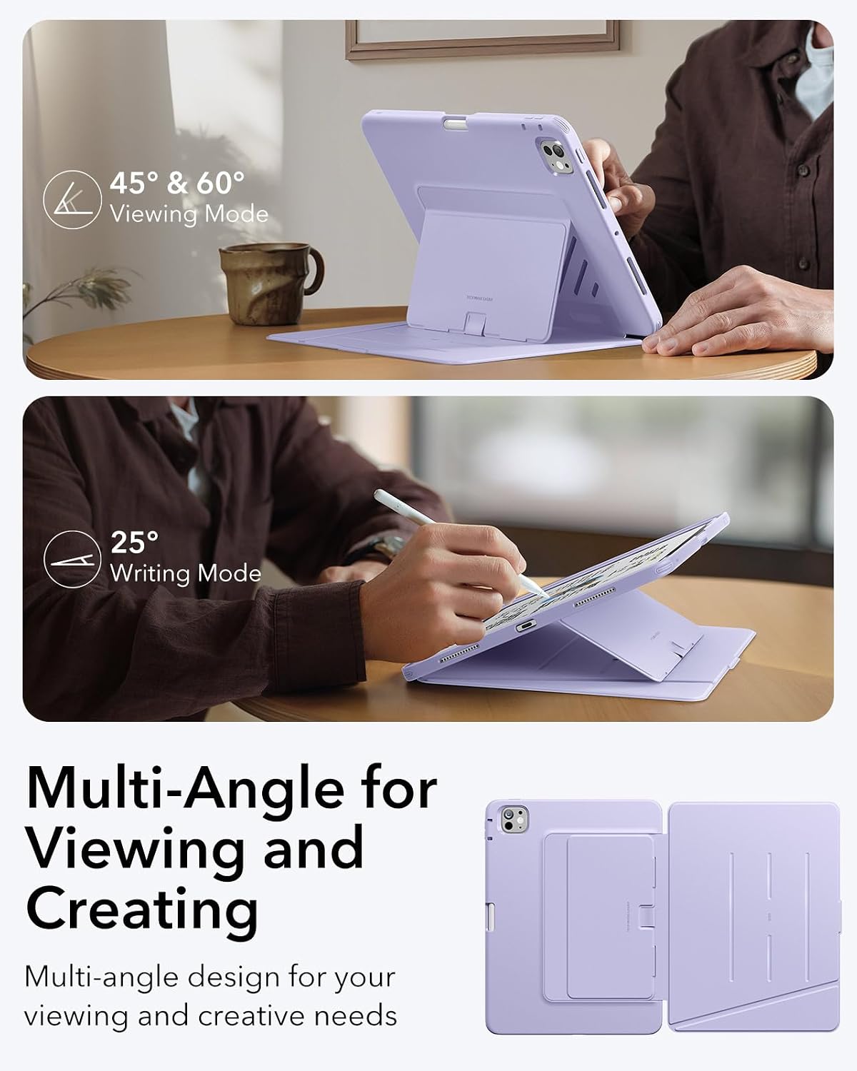 Detalle 2 de ESR Hülle für iPad Pro 13 Zoll (M5/M4) 2025/2024 – vertikaler Ständer, Multi-Winkel, Stifthalter, Violett