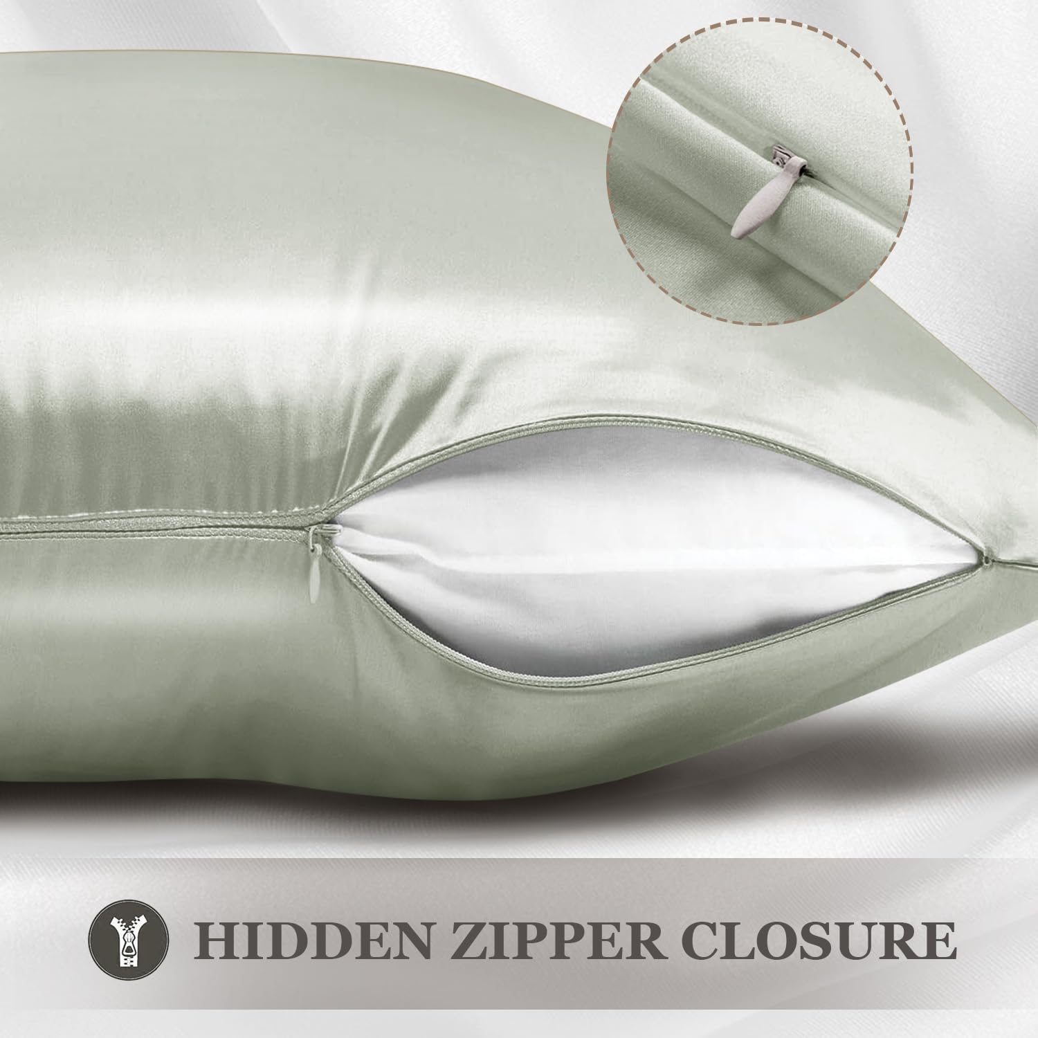 Thumbnail 3 de Adubor 100% Seidenkissenbezug 80x80 cm (23 Momme, dunkelgrau) mit verstecktem YKK-Reißverschluss – 1 Stück