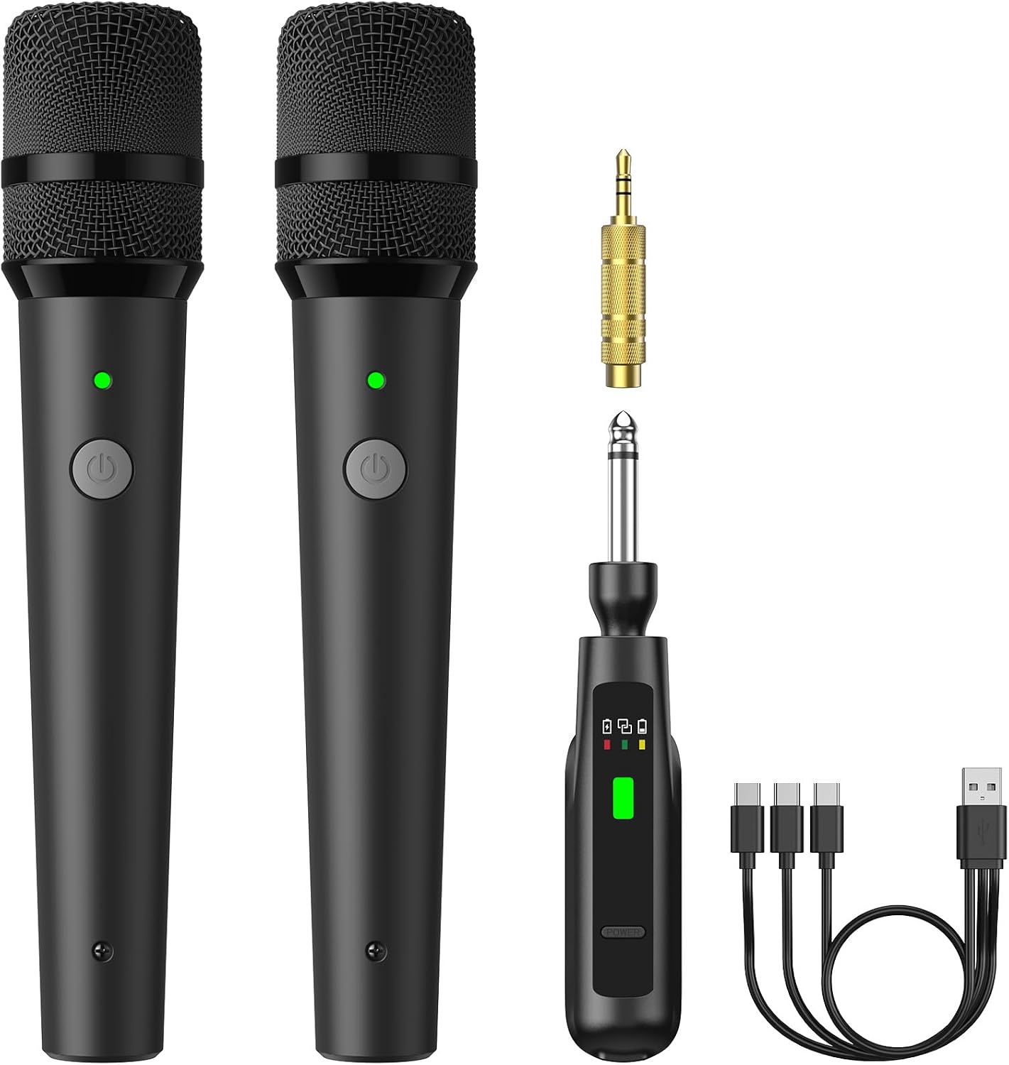 Detalle de TONOR TW-220: 2,4G Dual-Mikrofon-Kabelloses Set – Wiederaufladbare Funkmikrofone mit Empfänger (Karaoke & Auftritte)