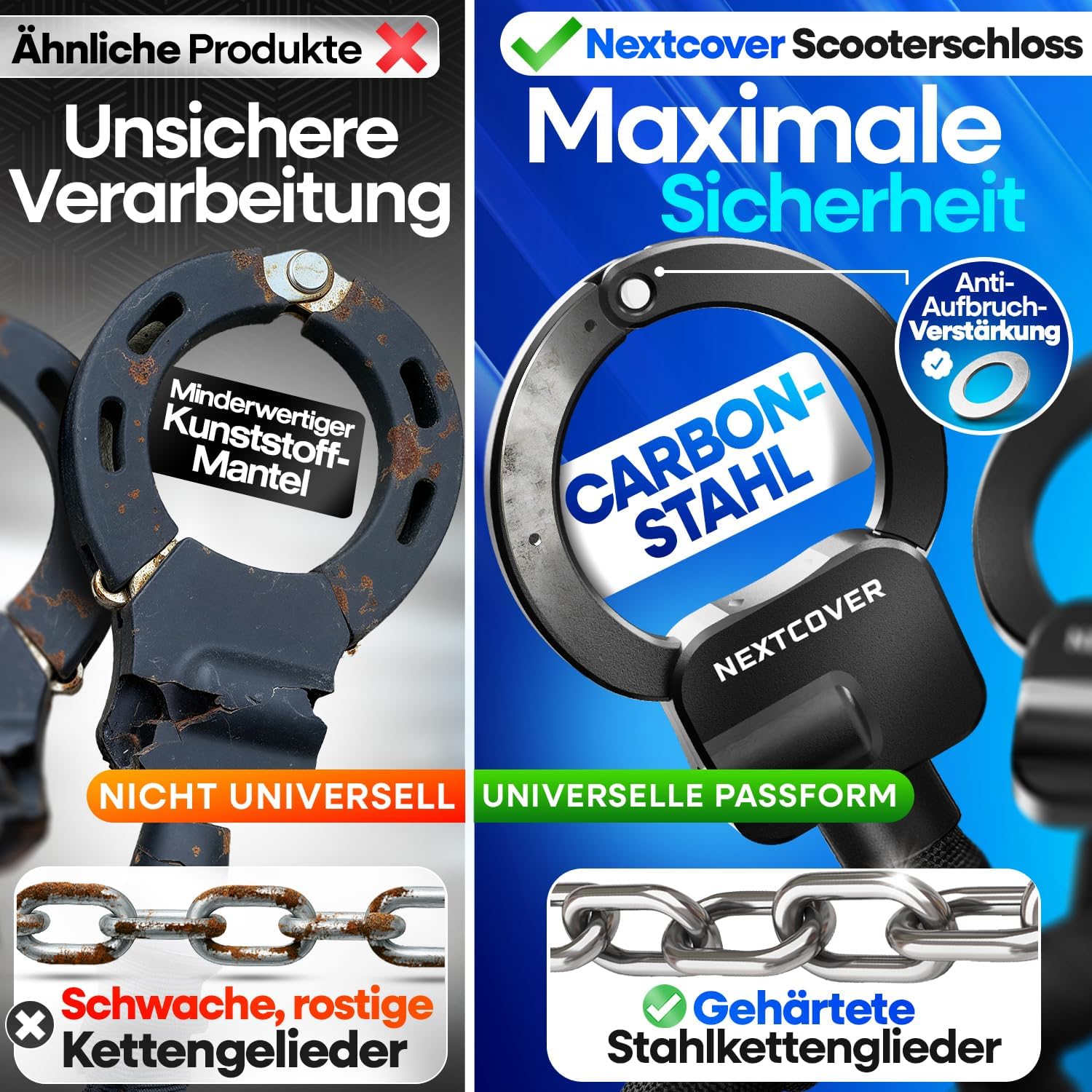 Detalle de NEXTCOVER E-Scooter Schloss – Steel-Secure-Technologie, 90 cm Kettenschloss