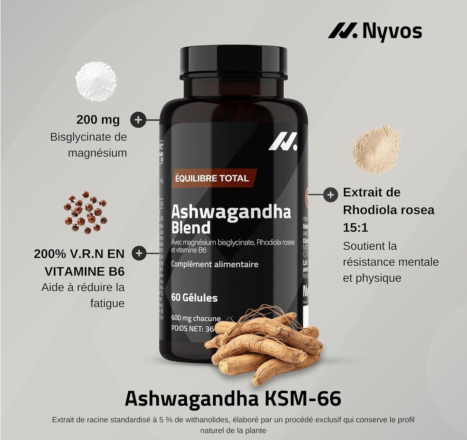 Thumbnail 3 de Nyvos Ashwaganda Blend KSM-66 60 gélules