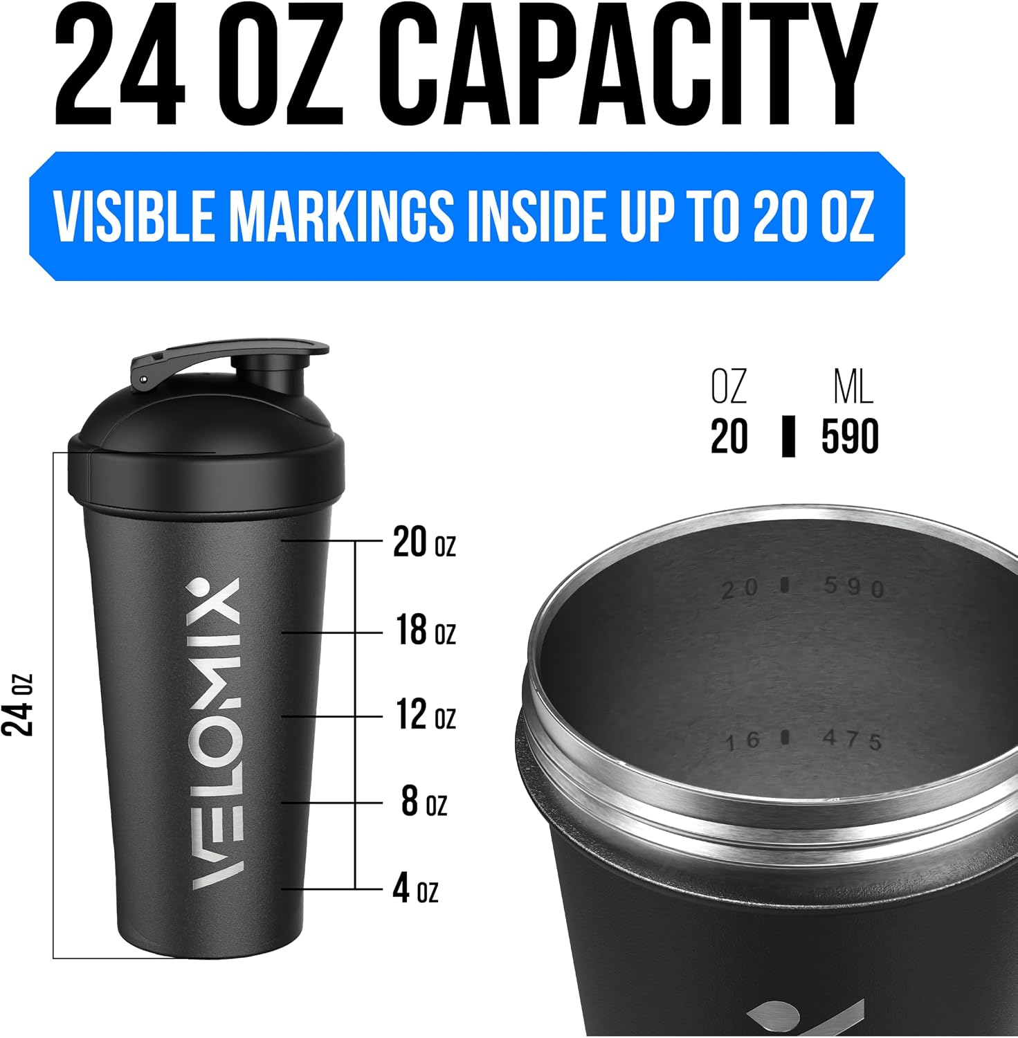 Thumbnail 5 de VELOMIX 24 oz Stainless Steel Shaker Bottle 🥤