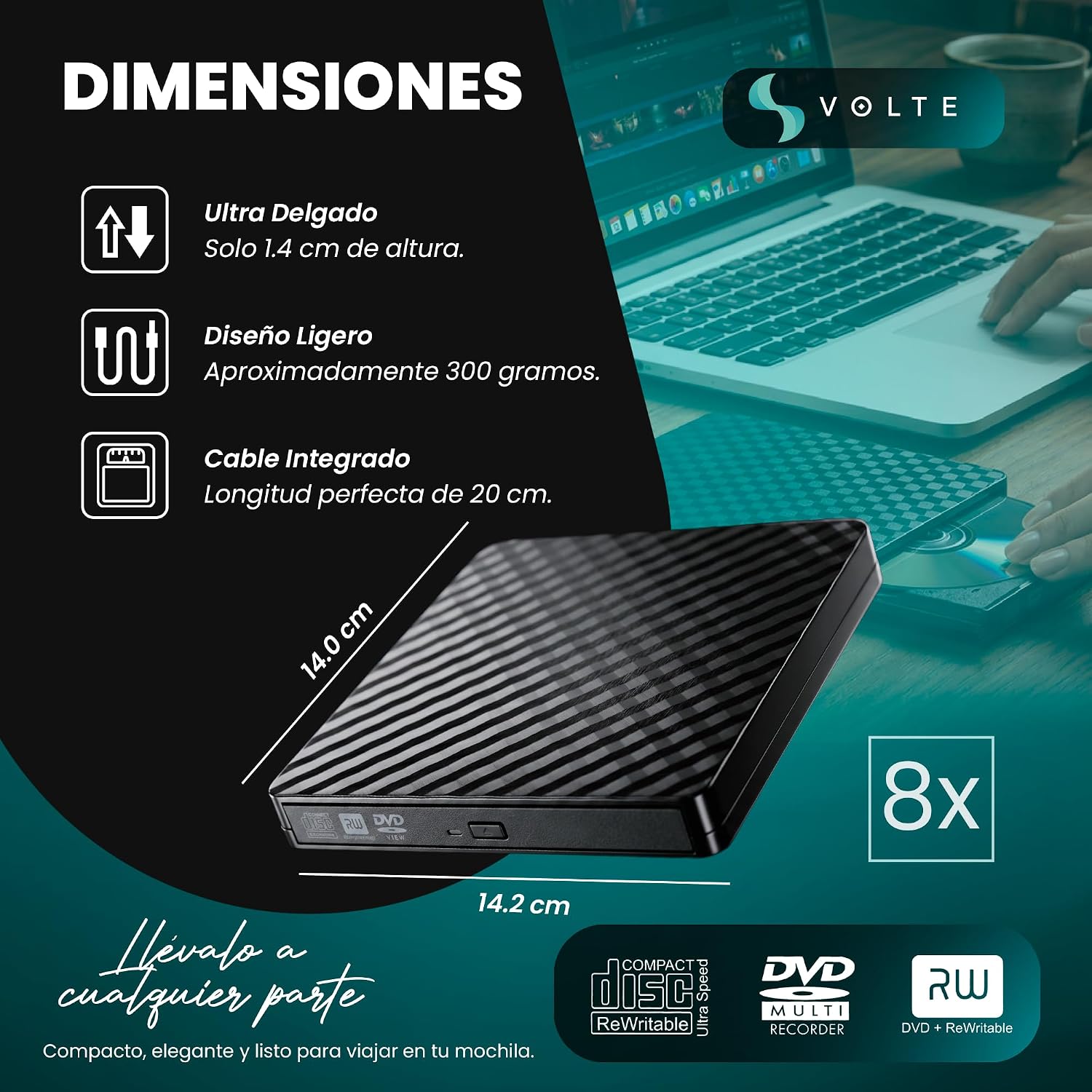 Thumbnail 3 de VOLTE Lector CD/DVD Externo USB 3.0 para PC y portátil