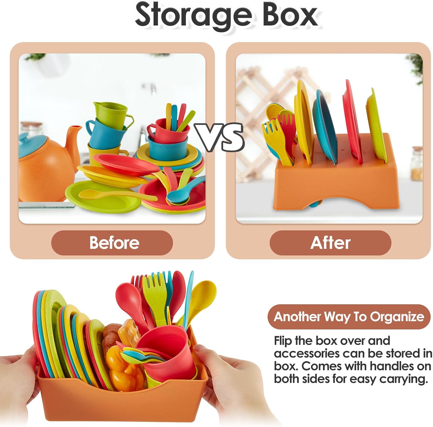 Detalle de Buyger Play Kitchen Accessories Tea Party Set with Dishes, Plates, and Utensils (Ages 3+)