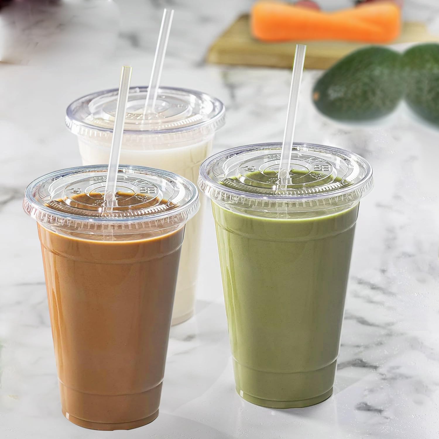 Thumbnail 6 de TashiBox 24 oz Plastic Cups with Flat Lids, Straws, and Meal-Prep Capabilities — 100 Sets