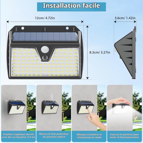 Detalle 2 de Spot Solaire Extérieur Giliwosy 103 LED – Lot de 6 avec 3 modes et détection PIR