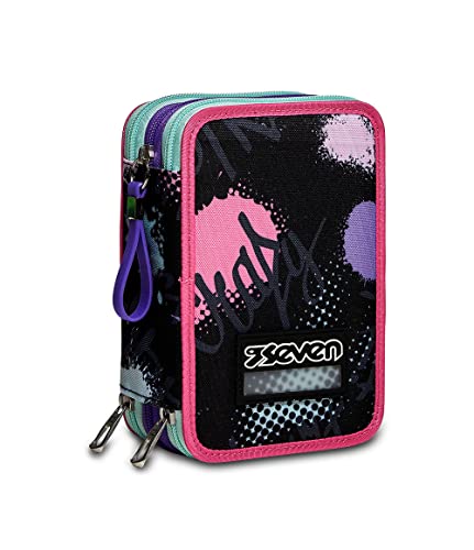 Detalle de Seven Astuccio Scuola Elementare 3 scomparti, Pinkypois Girl – nero/lilla