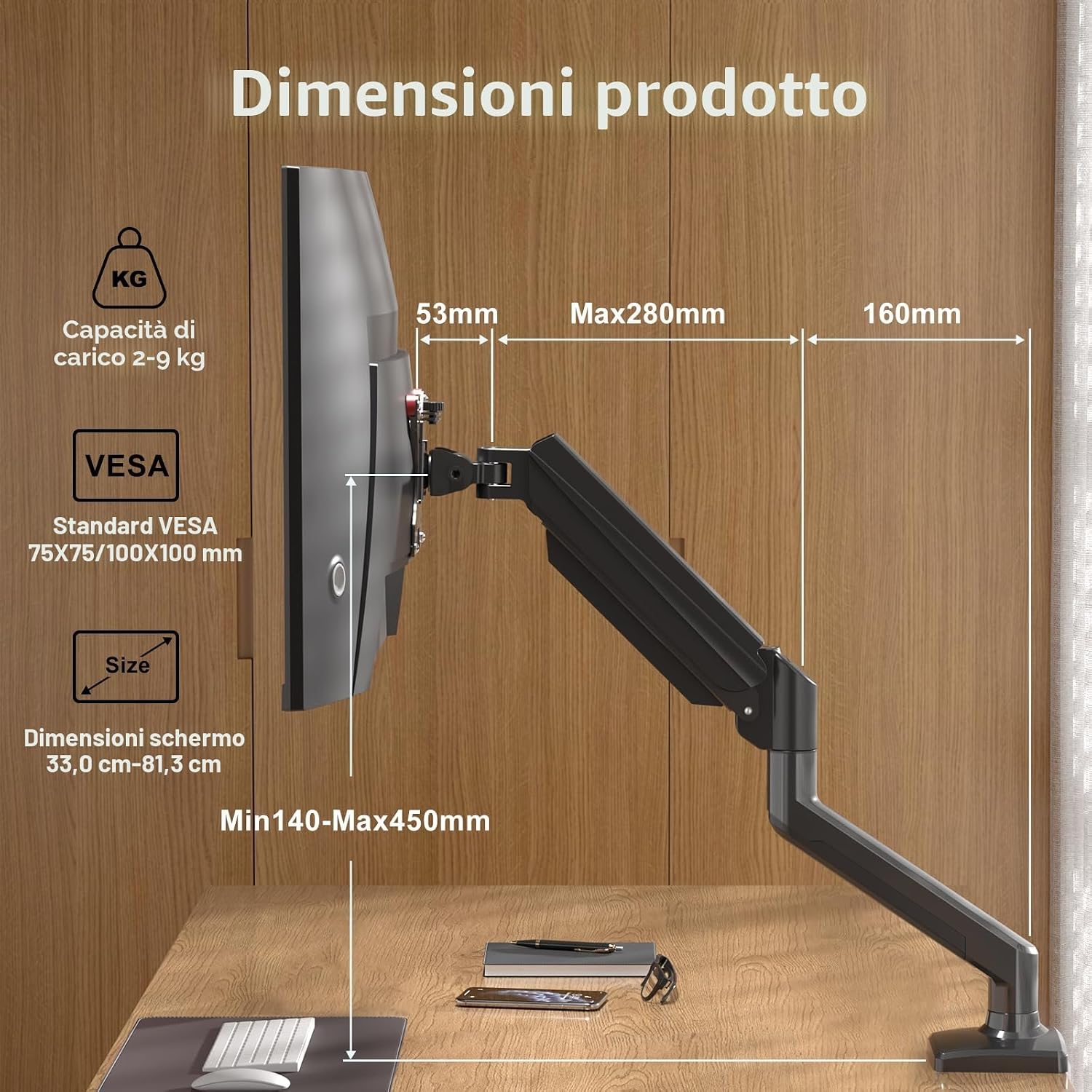 Thumbnail 1 de Suptek MD01A supporto da scrivania per monitor LCD/LED 13–32” fino a 9 kg, braccio con molla a gas e VESA 75x75/100x100