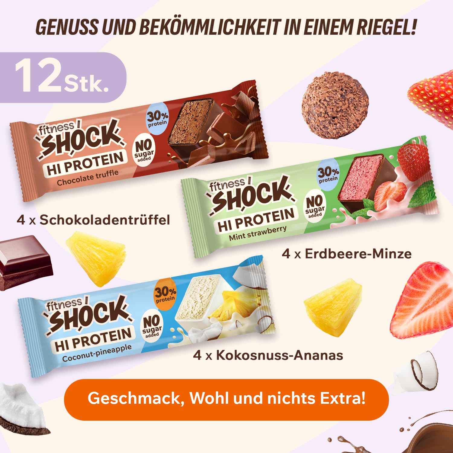Thumbnail 3 de FitnesSHOCK Proteinriegel-Set (Mix Box) mit hohem 30% Proteingehalt, ohne Zuckerzusatz