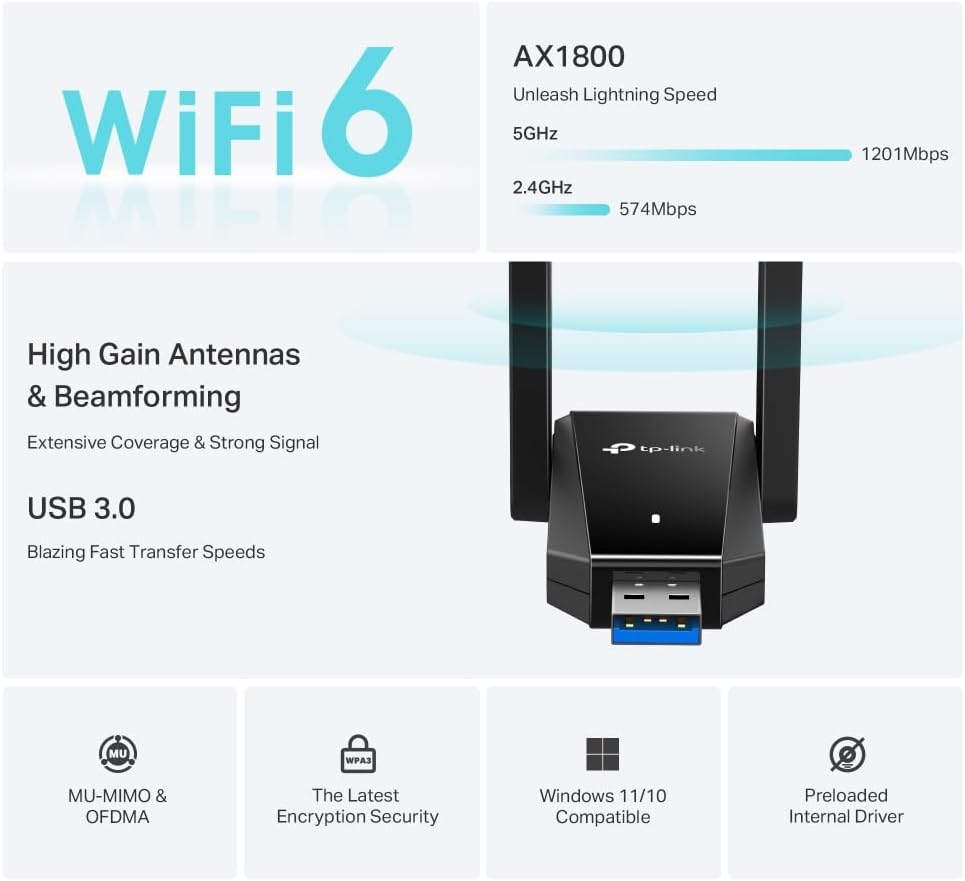 Thumbnail 1 de TP-Link Archer TX30U Plus AX1800 USB WiFi Dongle for PC with Dual-Band Wi‑Fi 6