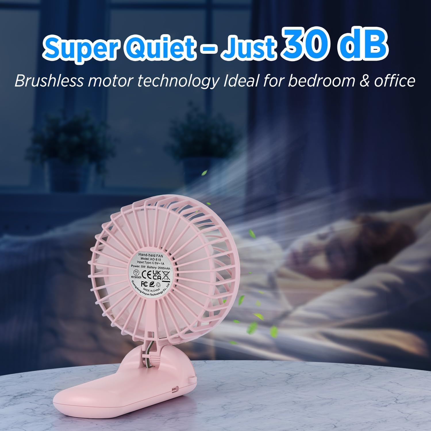 Detalle de Lepwings Portable Mini Handheld Fan – 16-Hour USB Rechargeable Neck Fan (Pink)