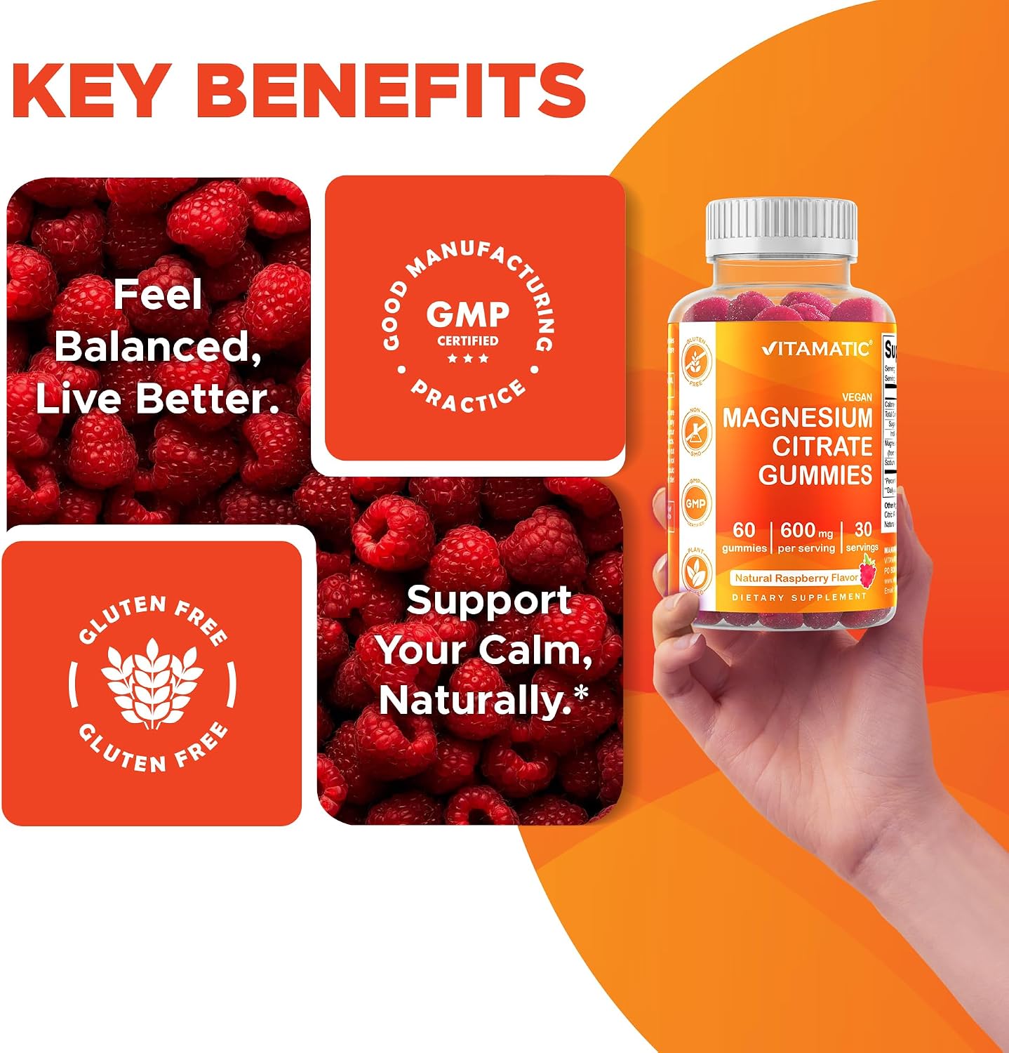 Thumbnail 6 de Vitamatic Magnesium Citrate Gummies, 600 mg, Vegan Raspberry, 60 Count