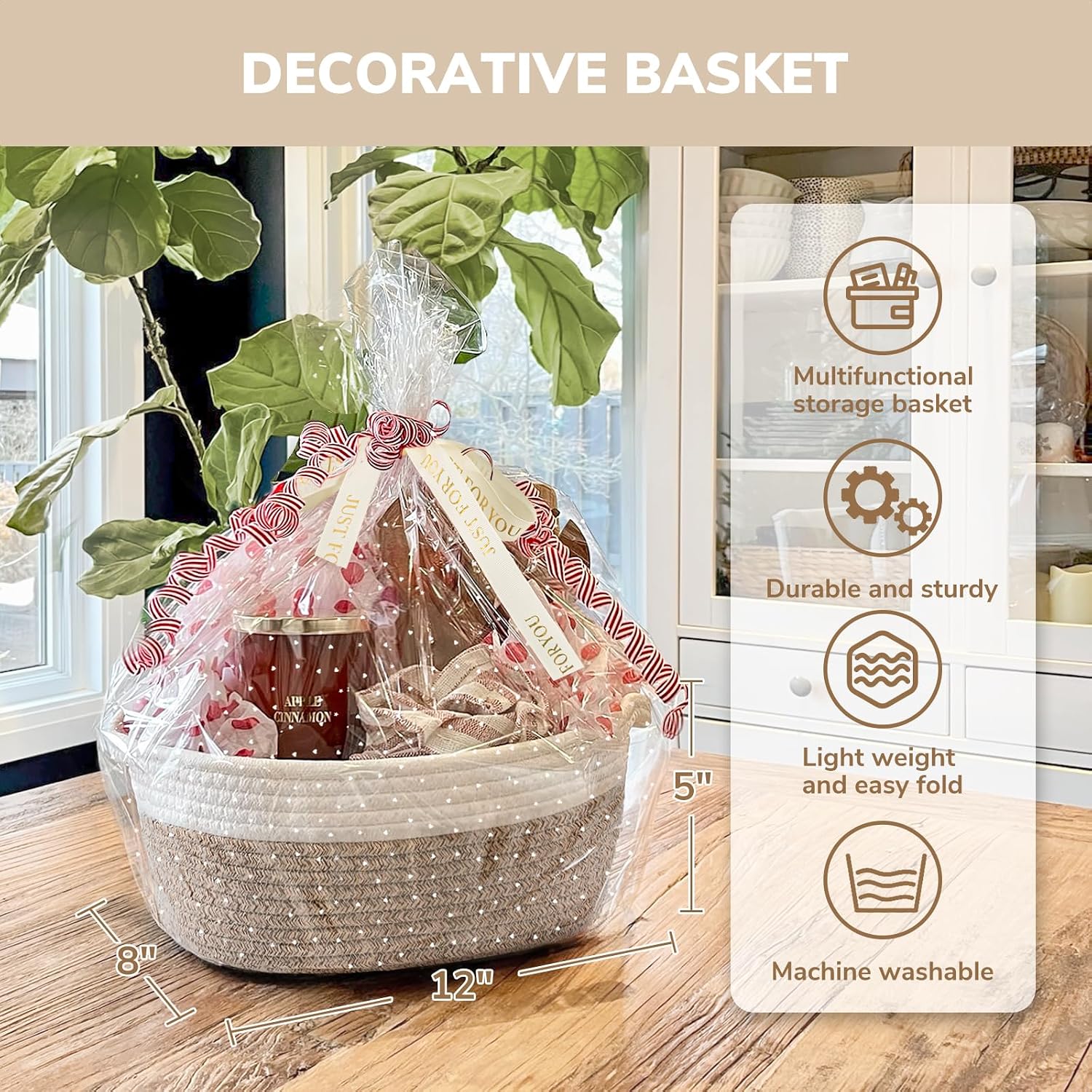 Thumbnail 5 de CHICVITA 02shelfgift-brownCHICVITA Cotton Rope Gift Basket, Brown, 8 L