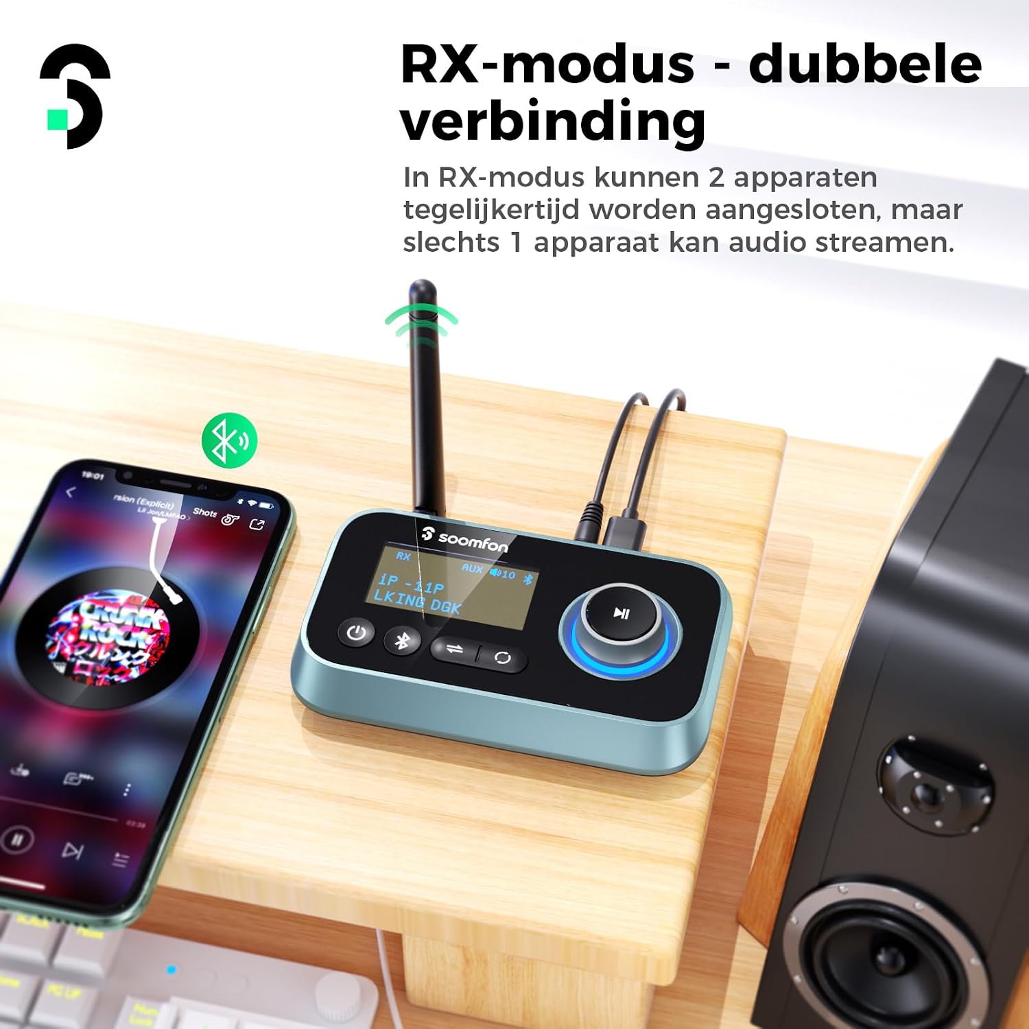 Detalle 2 de SOOMFON Bluetooth Transmitter 3-in-1 for TV