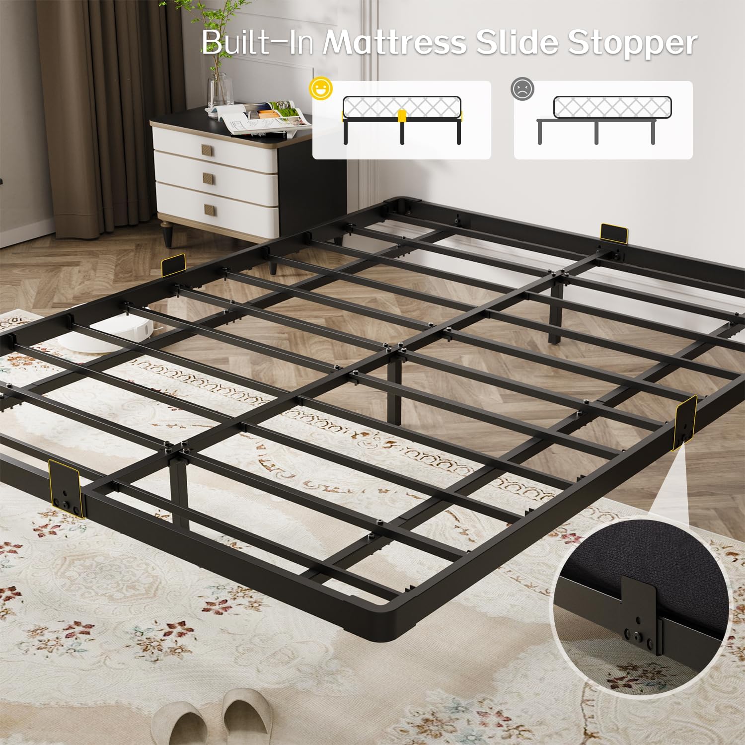 Detalle de OLEVS BF-F-005 Full Metal Platform Bed Frame with LED Lights and Charging Station