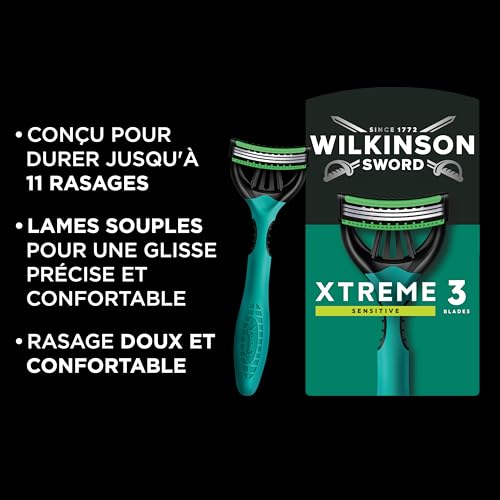 Detalle 2 de Wilkinson Sword Xtreme 3 Sensitive – rasoir jetable, lot de 16 (8 offerts)